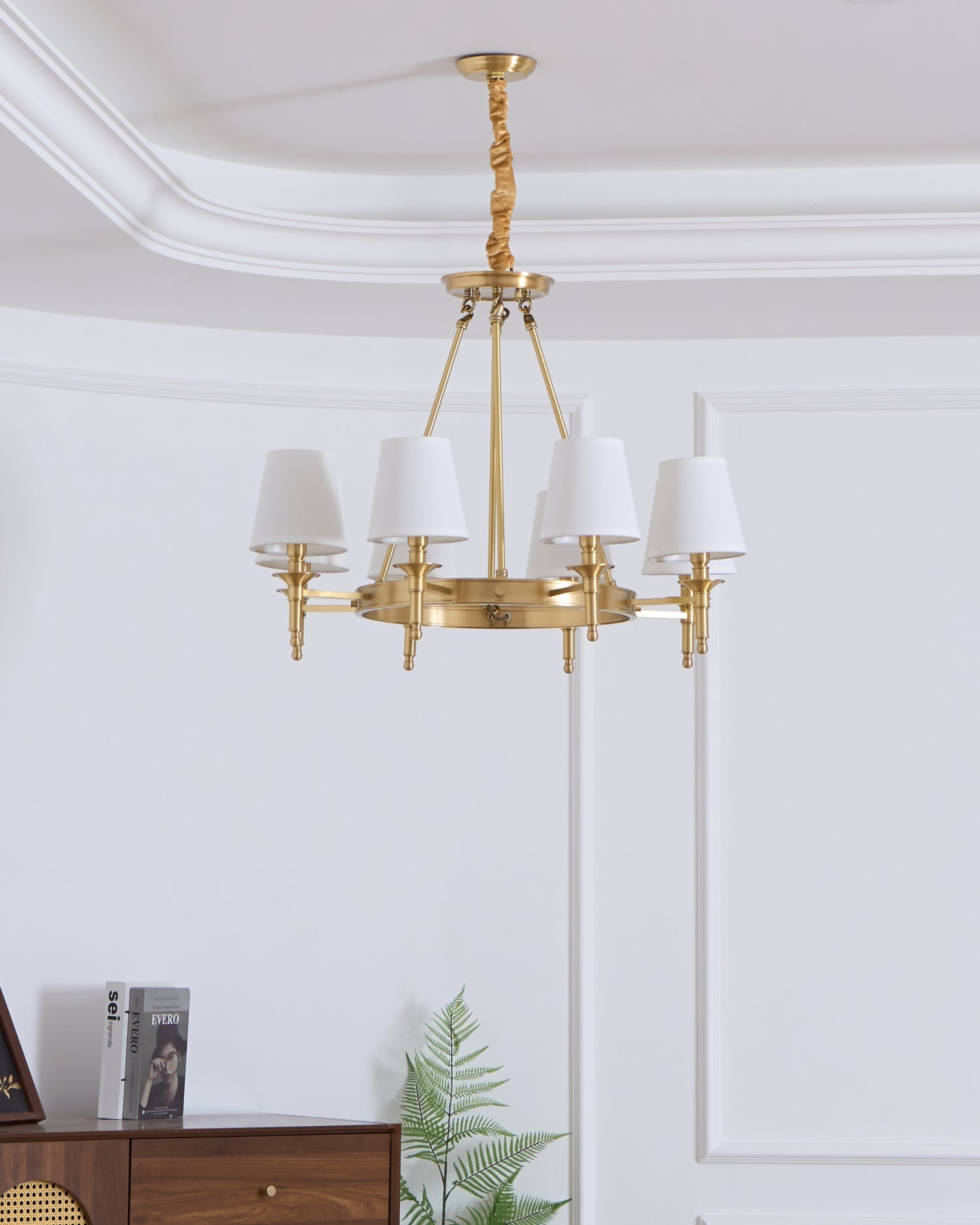 Lustra Chandelier Brass Linen Modern 8-Light - Letslighting