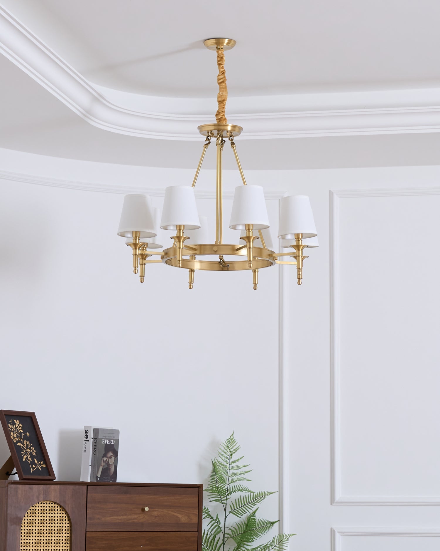 Lustra Chandelier Brass Linen Modern 8-Light - Letslighting