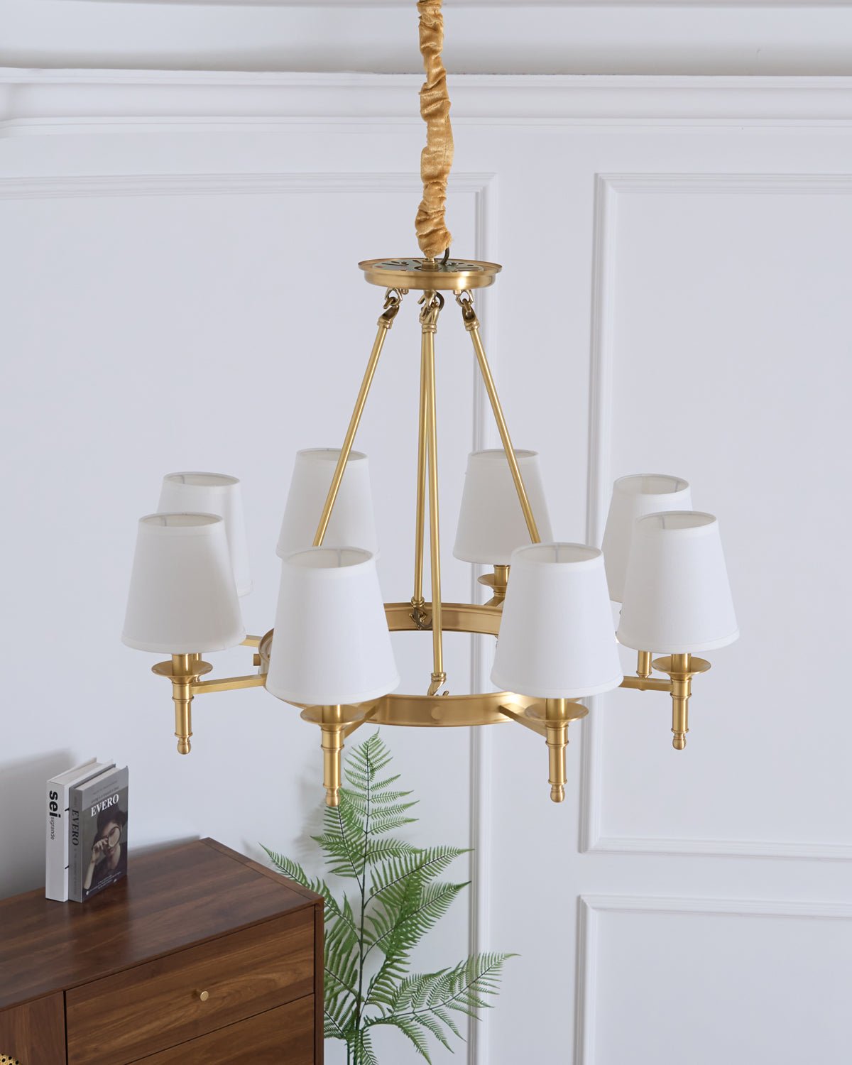 Lustra Chandelier Brass Linen Modern 8-Light - Letslighting