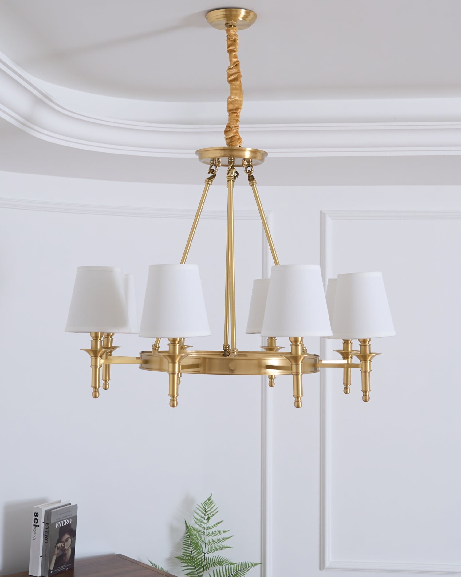 Lustra Chandelier Brass Linen Modern 8-Light - Letslighting