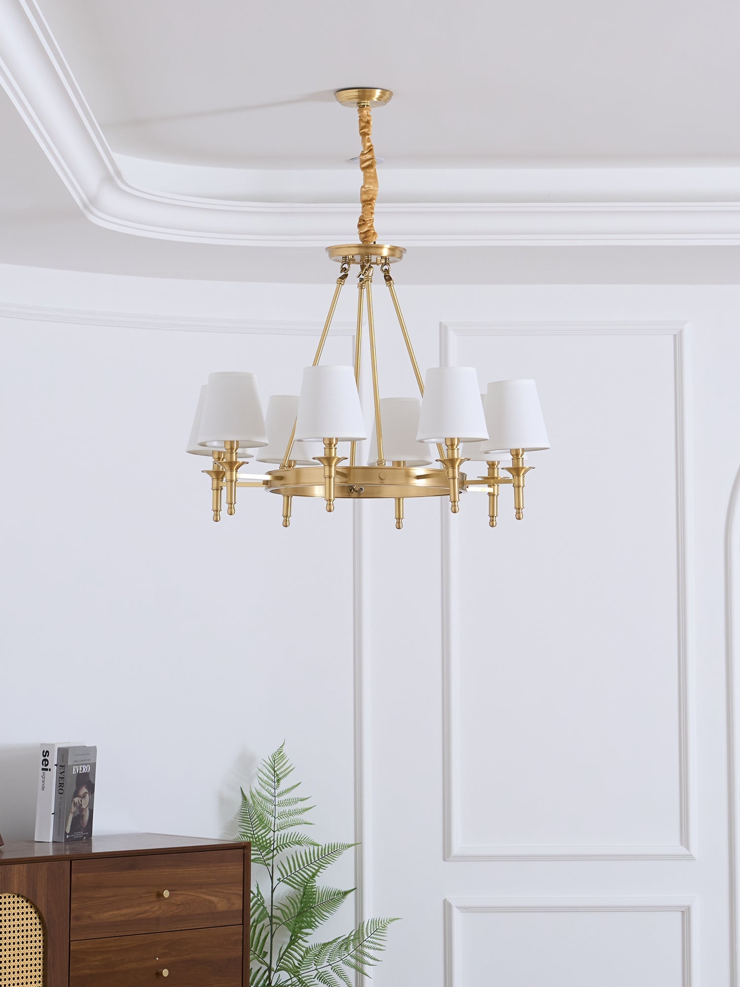 Lustra Chandelier Brass Linen Modern 8-Light - Letslighting