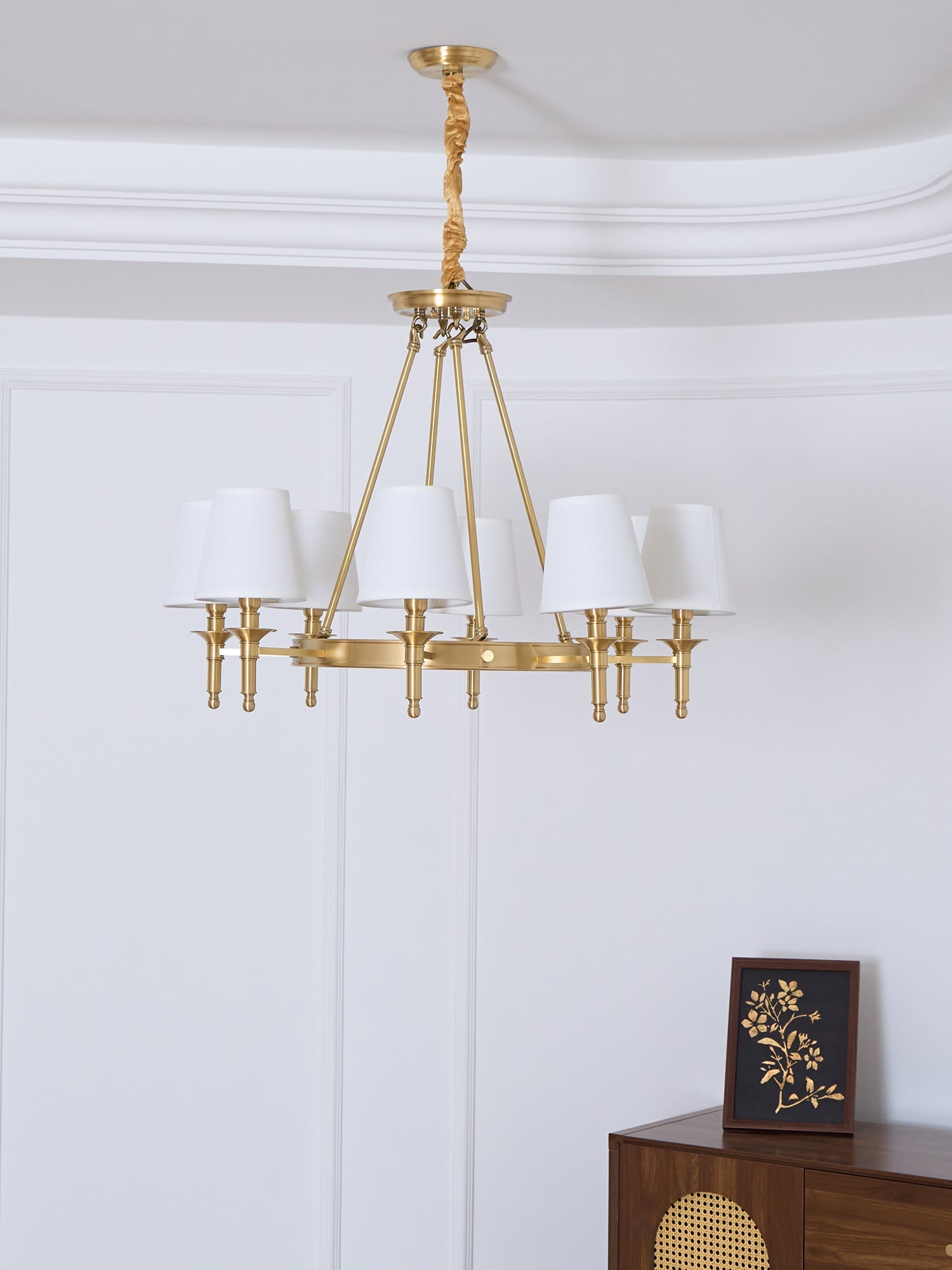 Lustra Chandelier Brass Linen Modern 8-Light - Letslighting