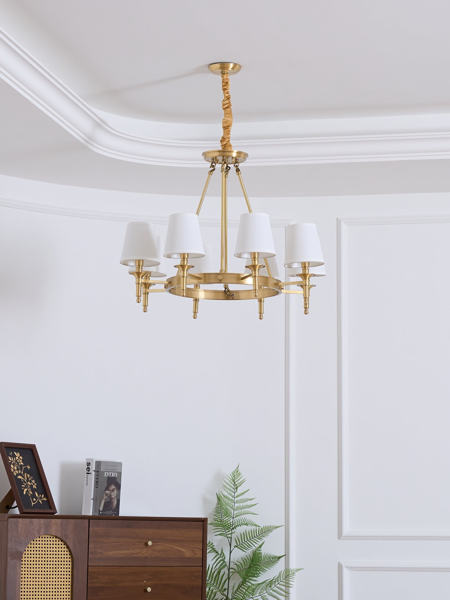 Lustra Chandelier Brass Linen Modern 8-Light - Letslighting