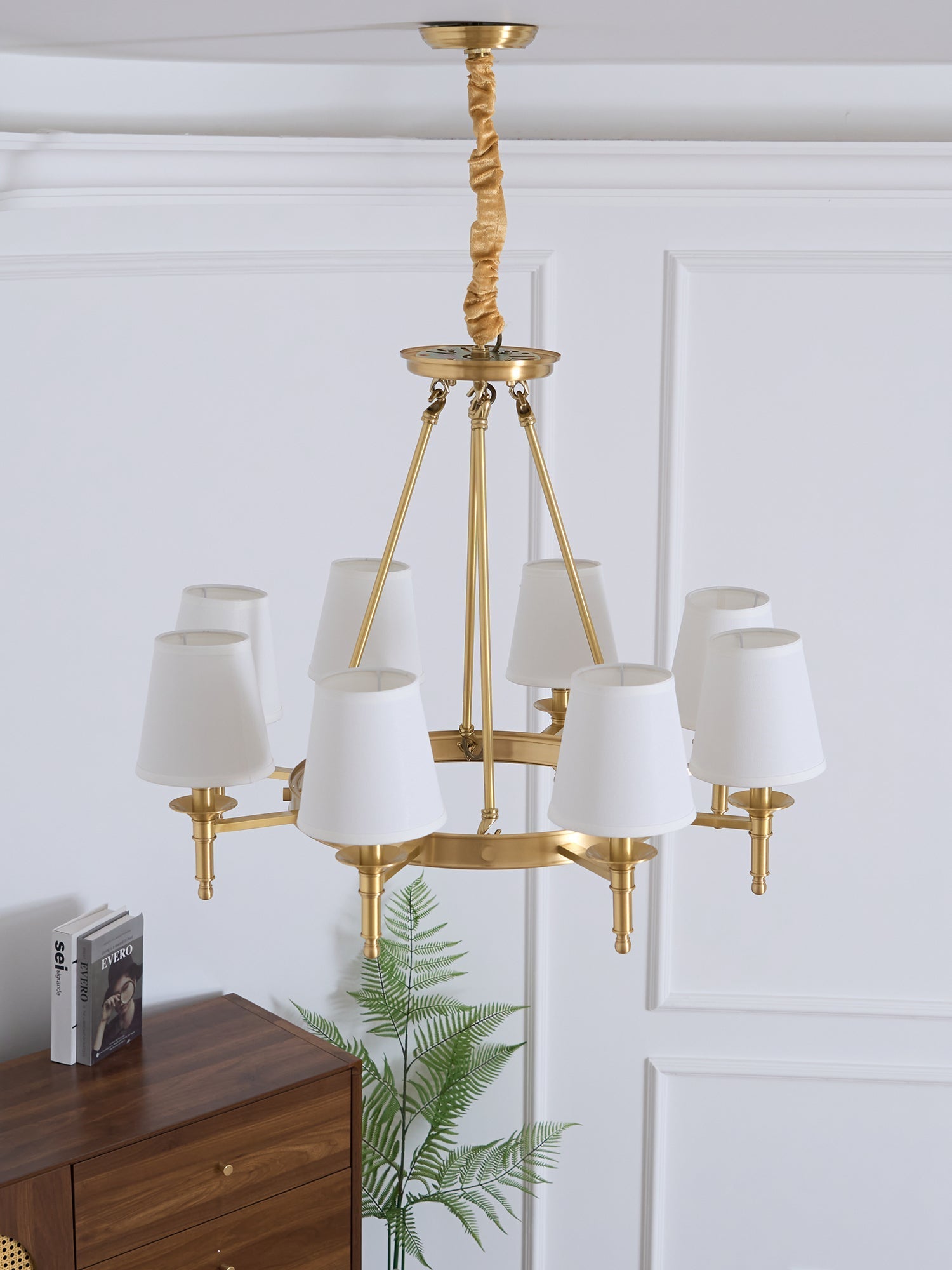Lustra Chandelier Brass Linen Modern 8-Light - Letslighting