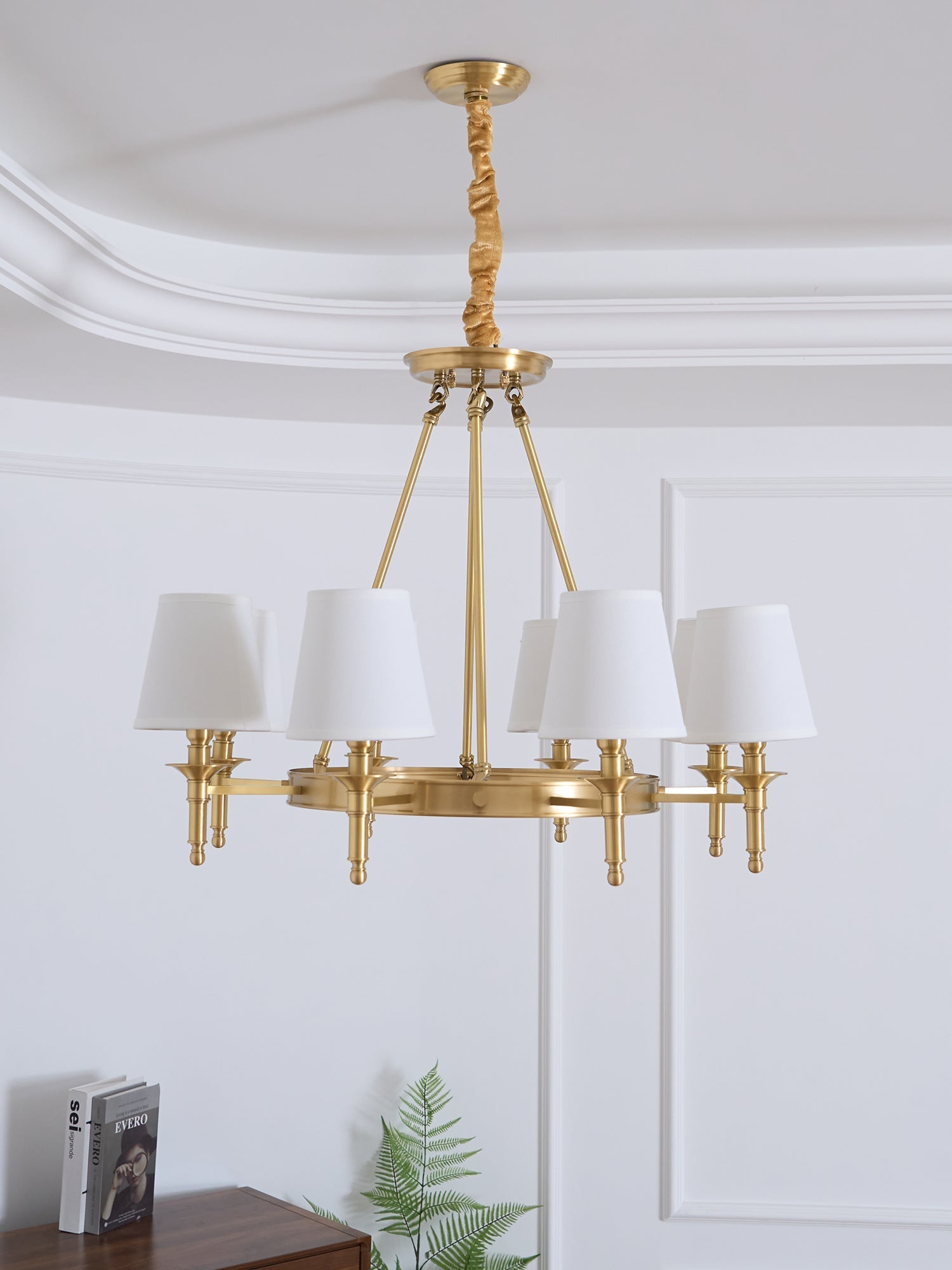 Lustra Chandelier Brass Linen Modern 8-Light - Letslighting