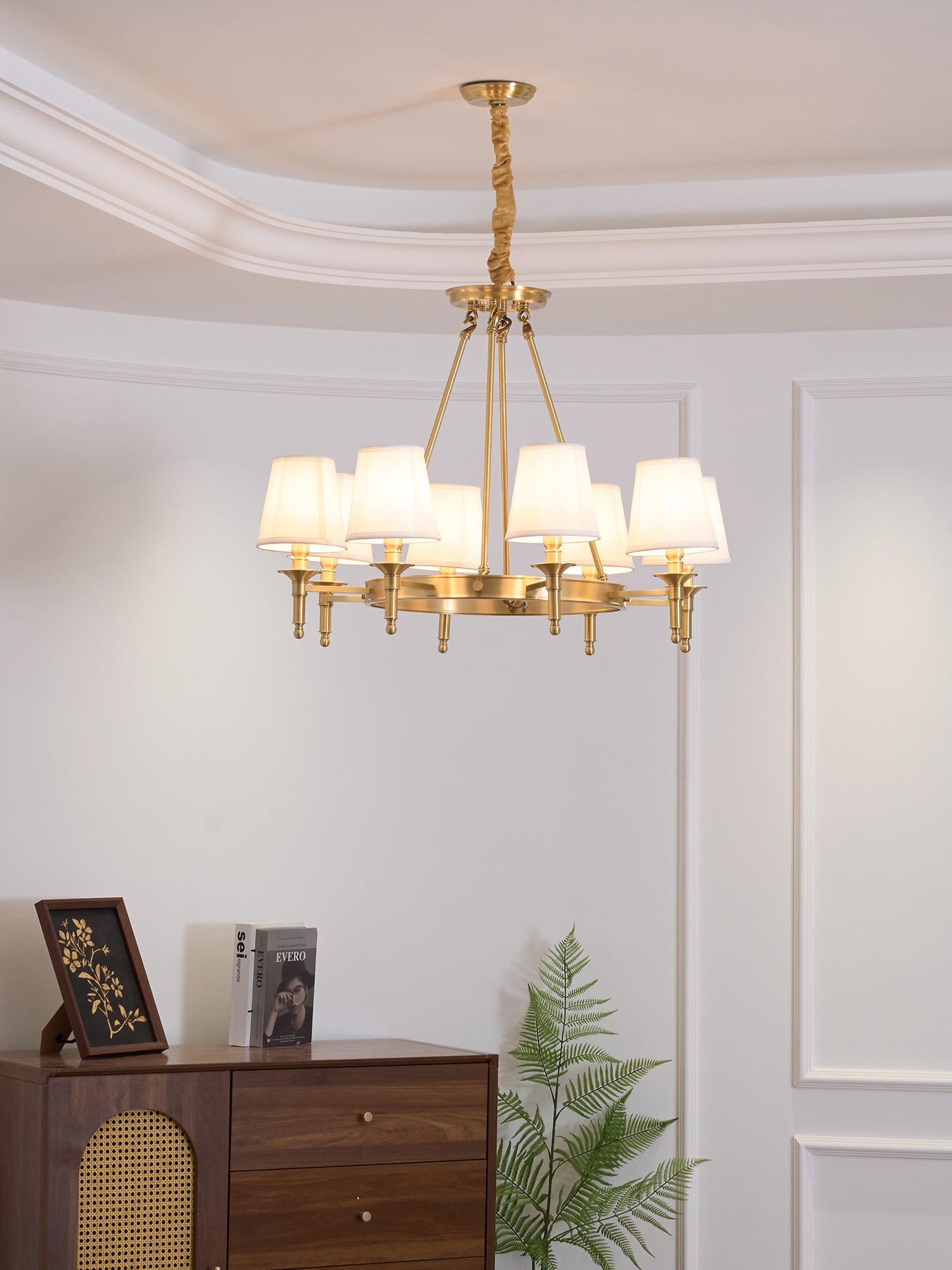 Lustra Chandelier Brass Linen Modern 8-Light - Letslighting