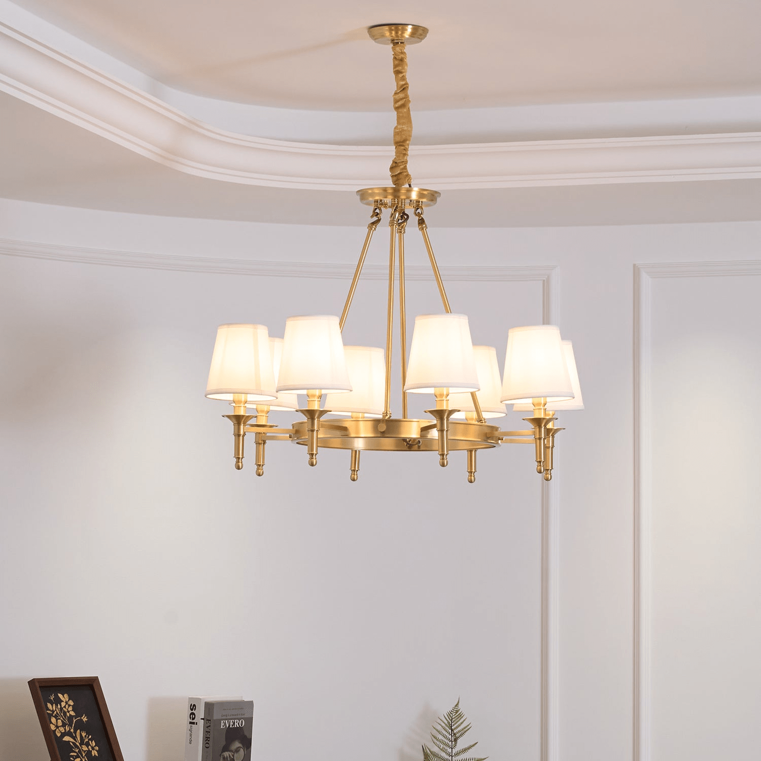 Lustra Chandelier Brass Linen Modern 8-Light - Letslighting