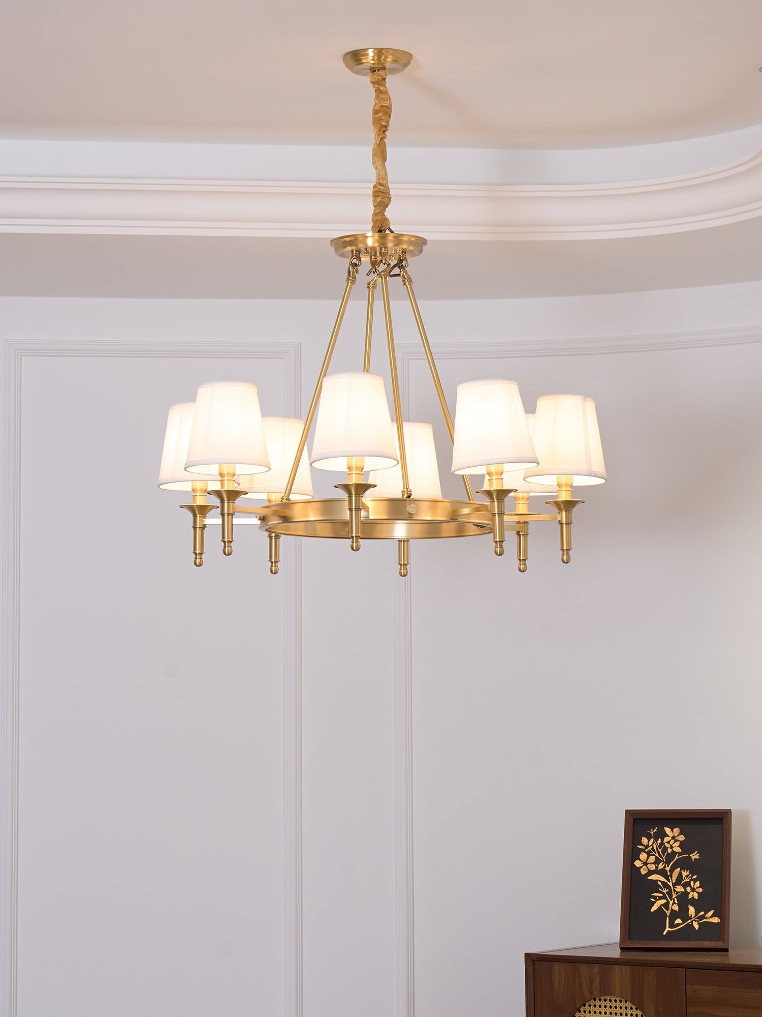Lustra Chandelier Brass Linen Modern 8-Light - Letslighting