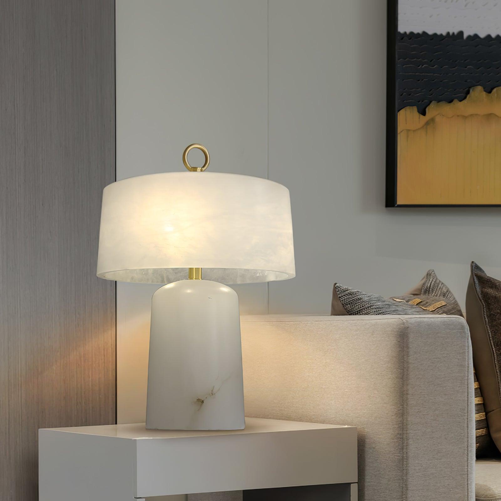 Eurvynyra Drum Alabaster Table Lamp - Letslighting