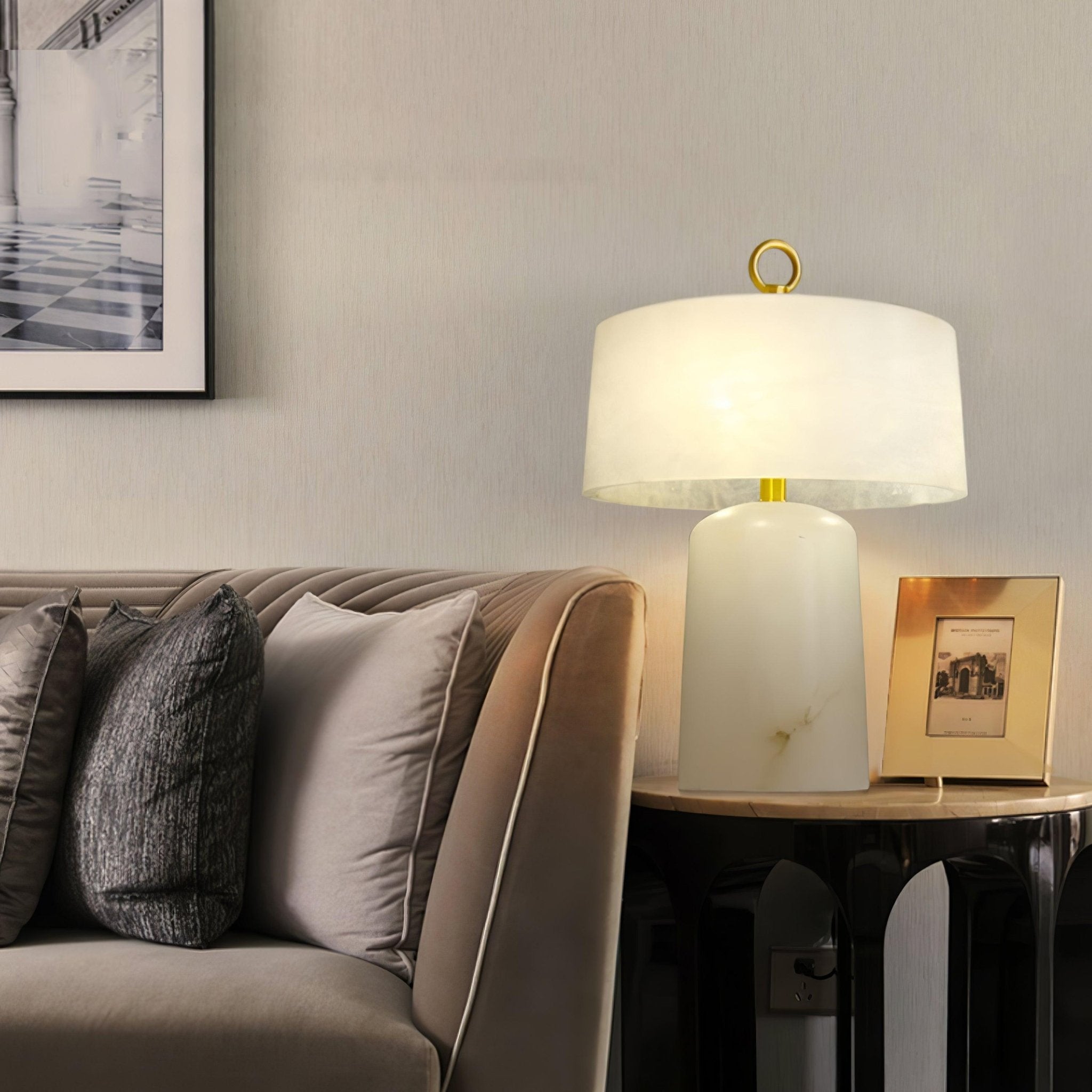 Eurvynyra Drum Alabaster Table Lamp - Letslighting