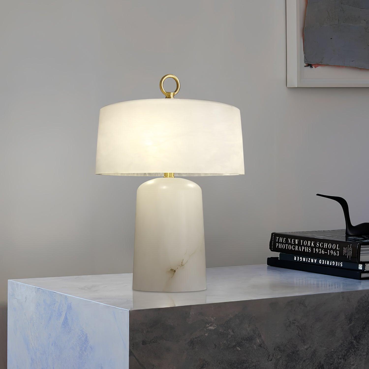 Eurvynyra Drum Alabaster Table Lamp - Letslighting