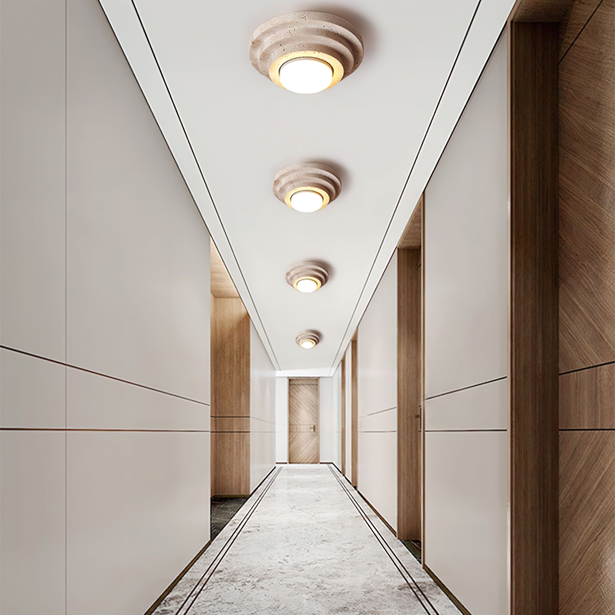 Zadoraris Tiered-Disc Travertine Ceiling Light - Letslighting