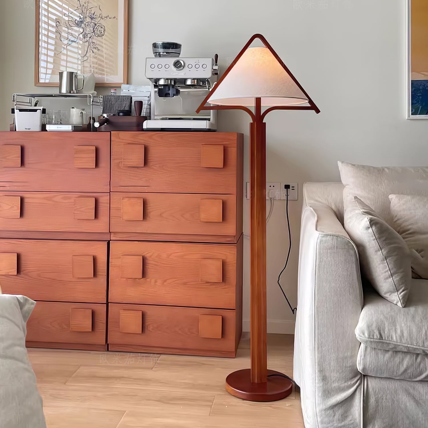 Ersolan Triangular Wood & Fabric Floor Lamp - Blowlighting