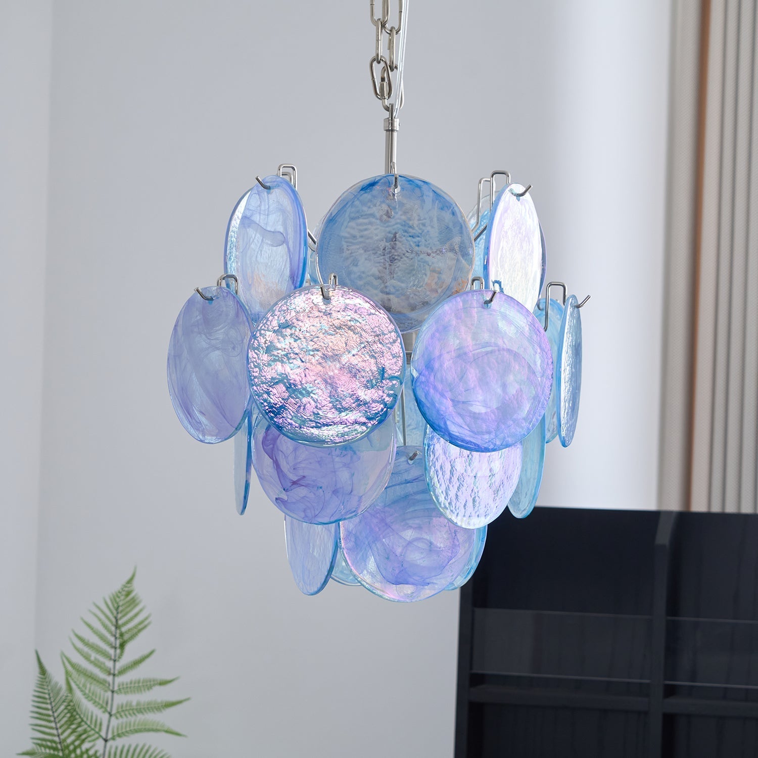 Aurora Chandelier Aqua Blue Murano Glass Disc Coastal - Letslighting