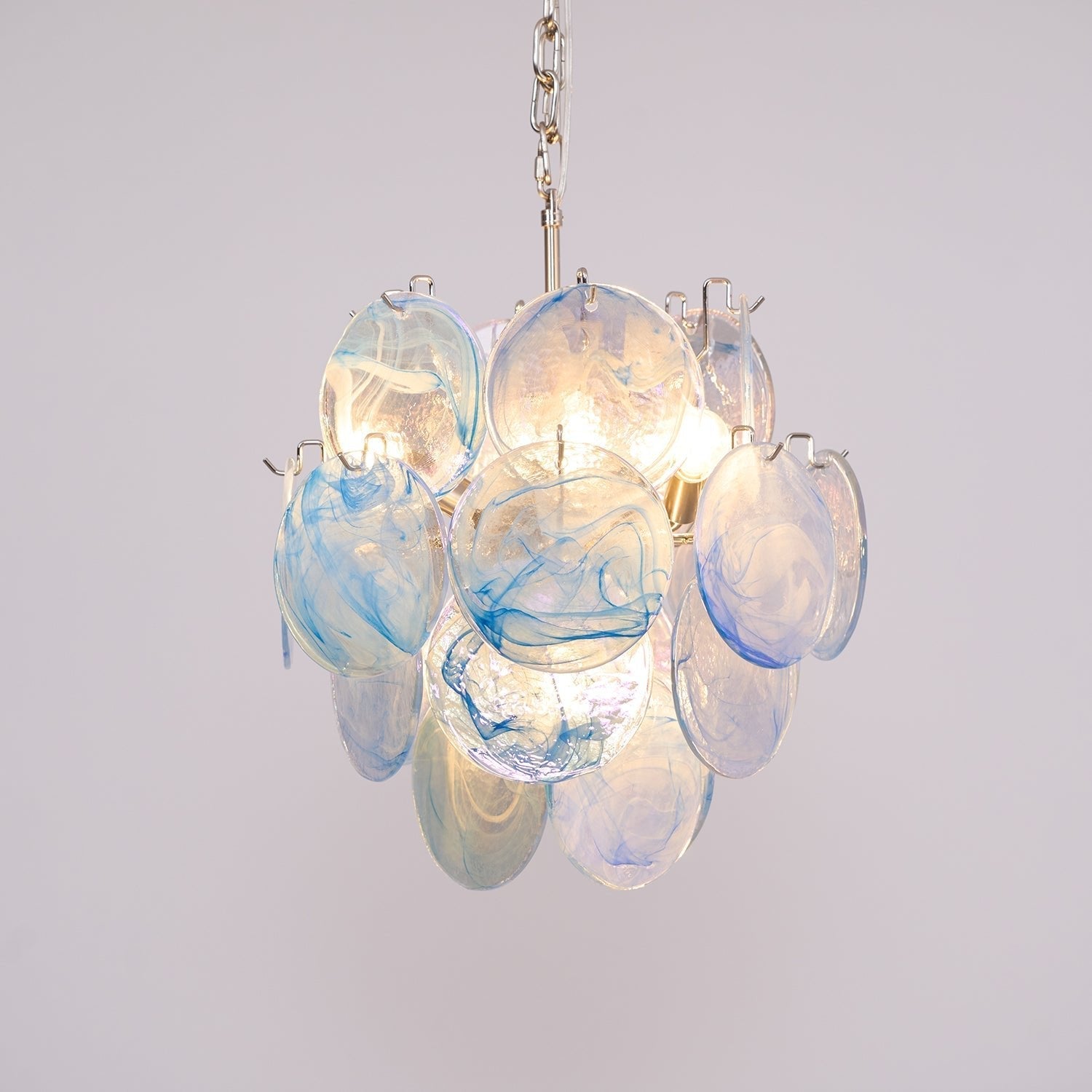 Aurora Chandelier Aqua Blue Murano Glass Disc Coastal - Letslighting