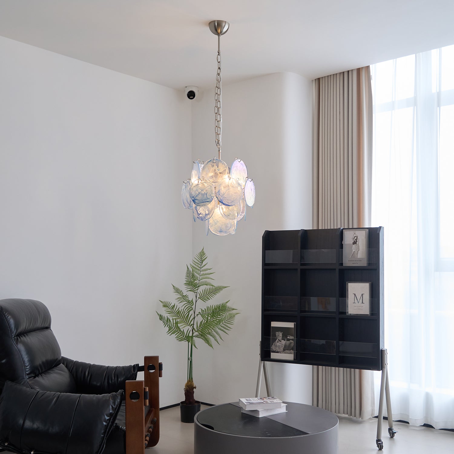 Aurora Chandelier Aqua Blue Murano Glass Disc Coastal - Letslighting