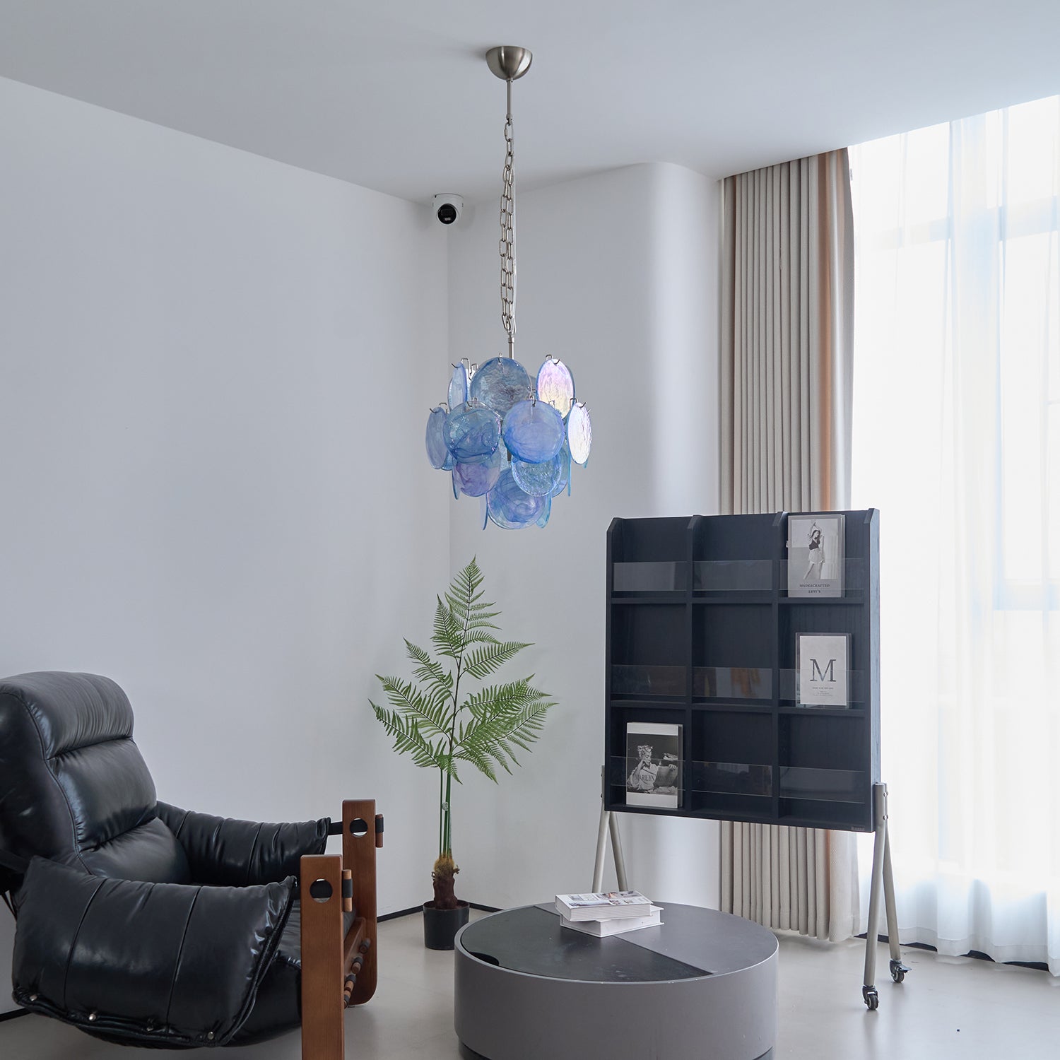 Aurora Chandelier Aqua Blue Murano Glass Disc Coastal - Letslighting