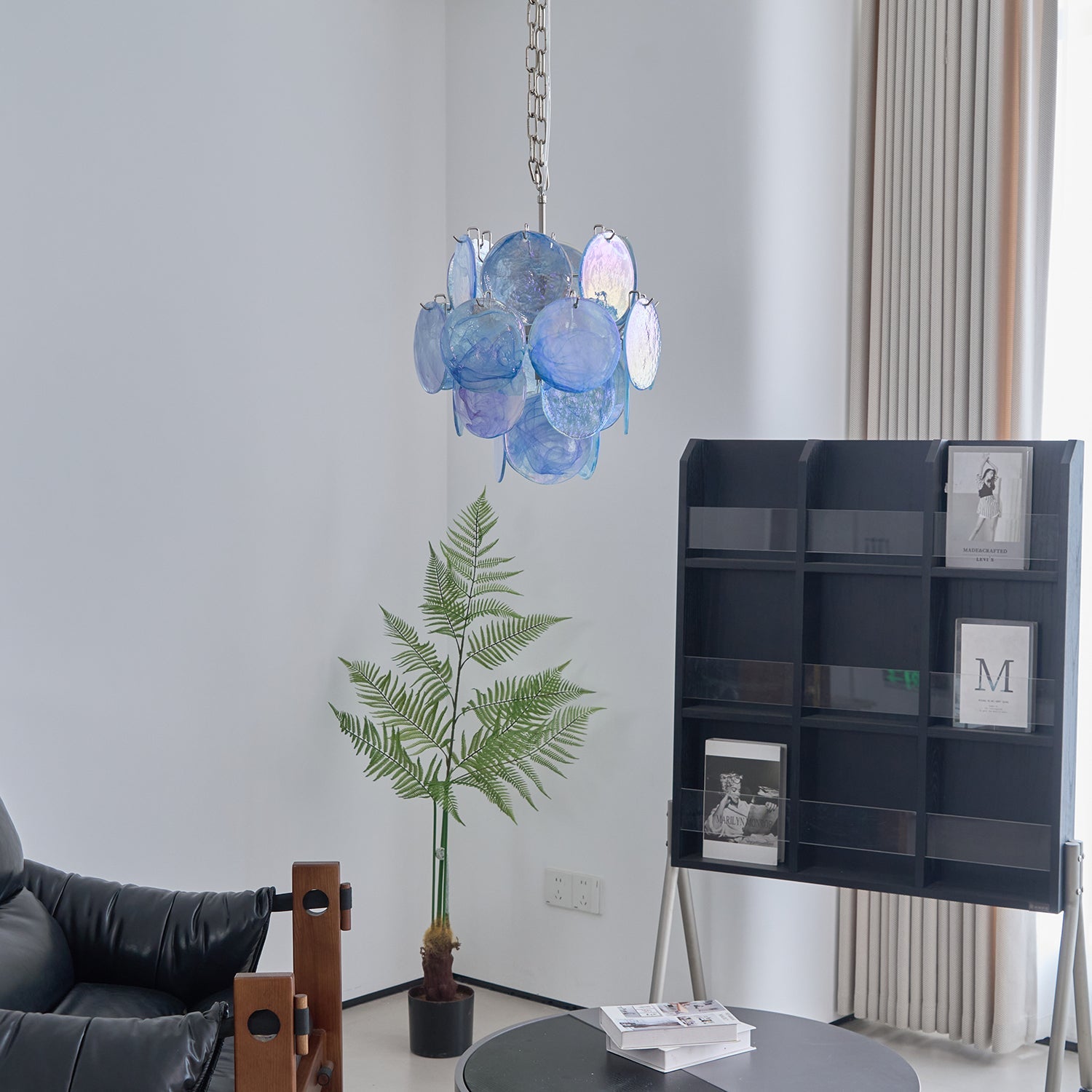Aurora Chandelier Aqua Blue Murano Glass Disc Coastal - Letslighting