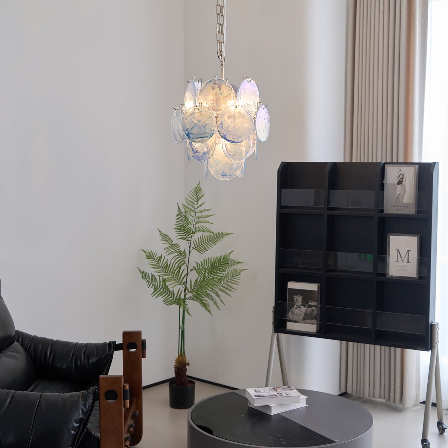 Aurora Chandelier Aqua Blue Murano Glass Disc Coastal - Letslighting