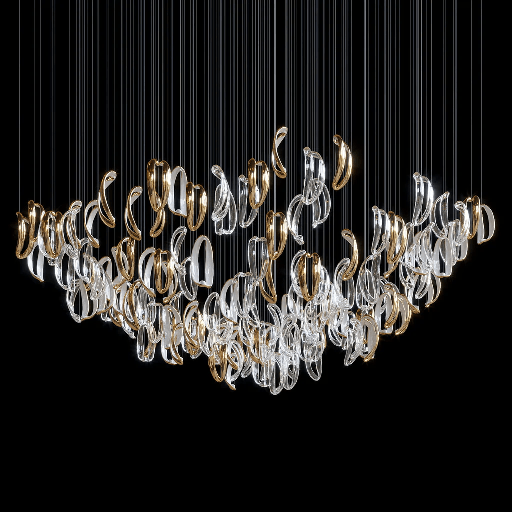 Cascading Ripple Glass Chandelier Staircase Customize
