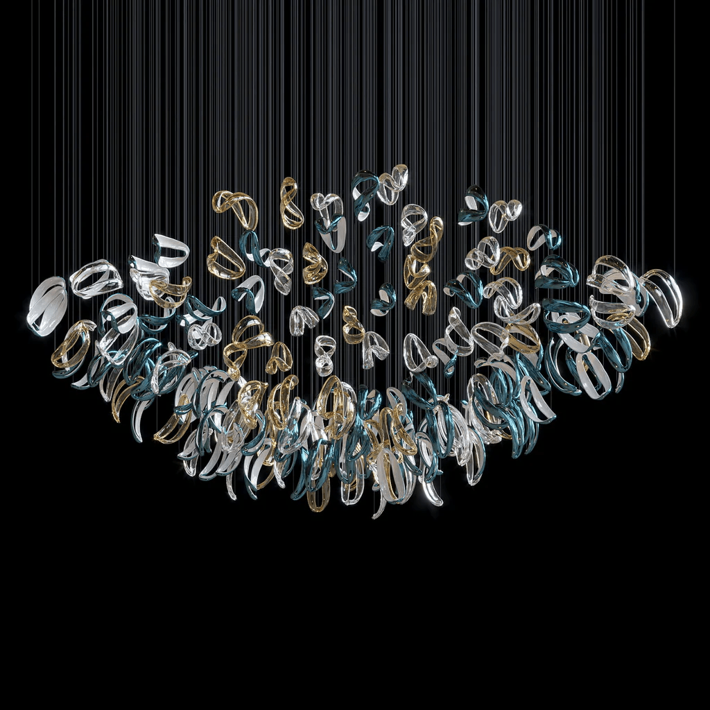 Cascading Ripple Glass Chandelier Staircase Customize