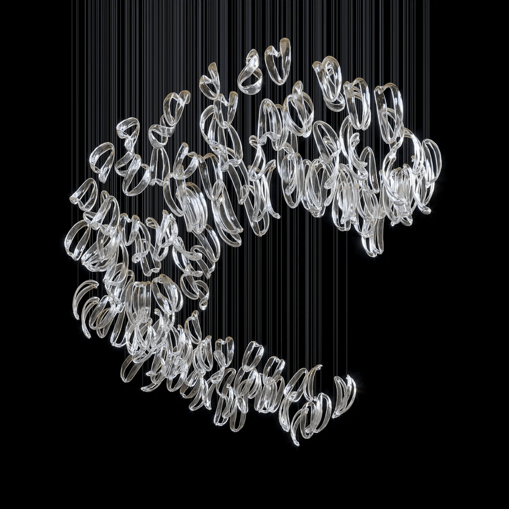 Cascading Ripple Glass Chandelier Staircase Customize