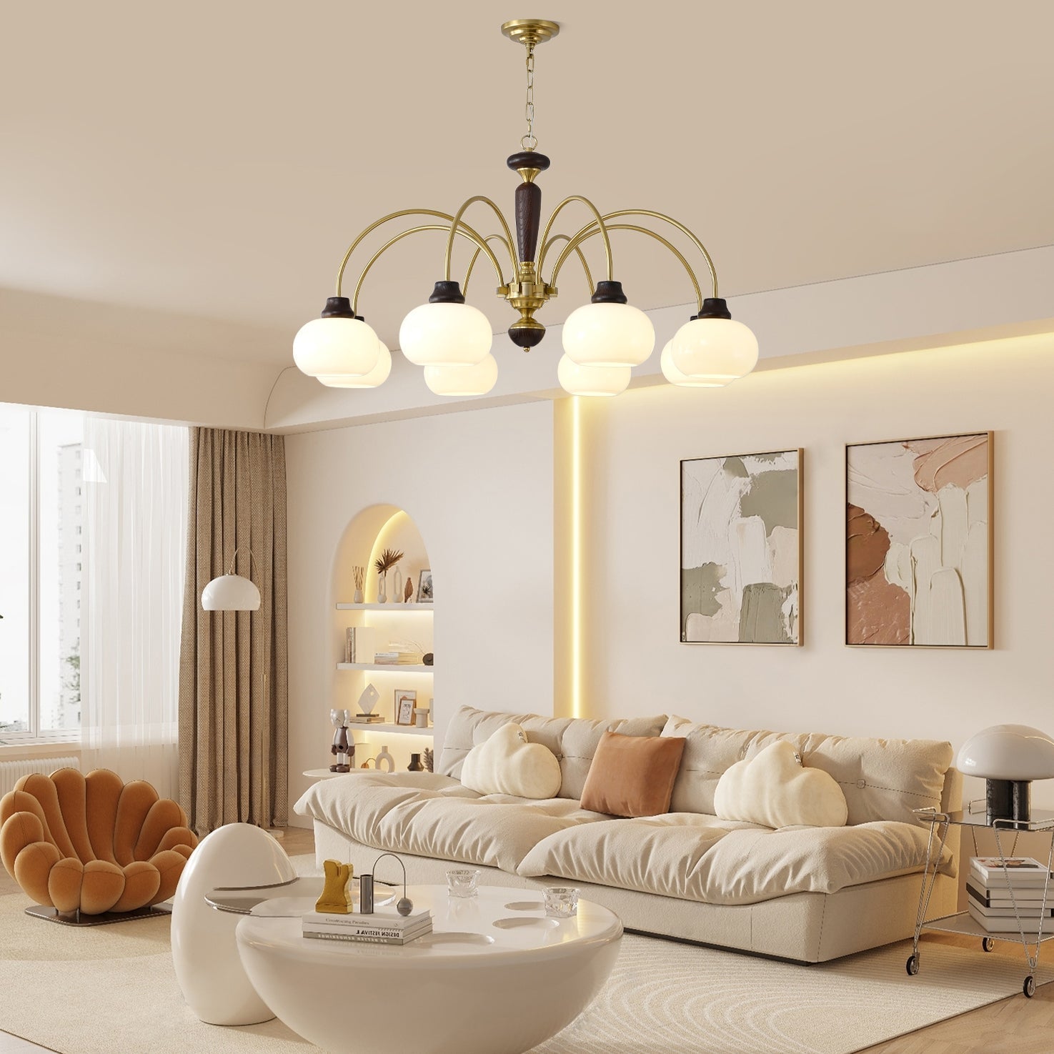 Aurora Chandelier Arched Globe White Shade - Letslighting