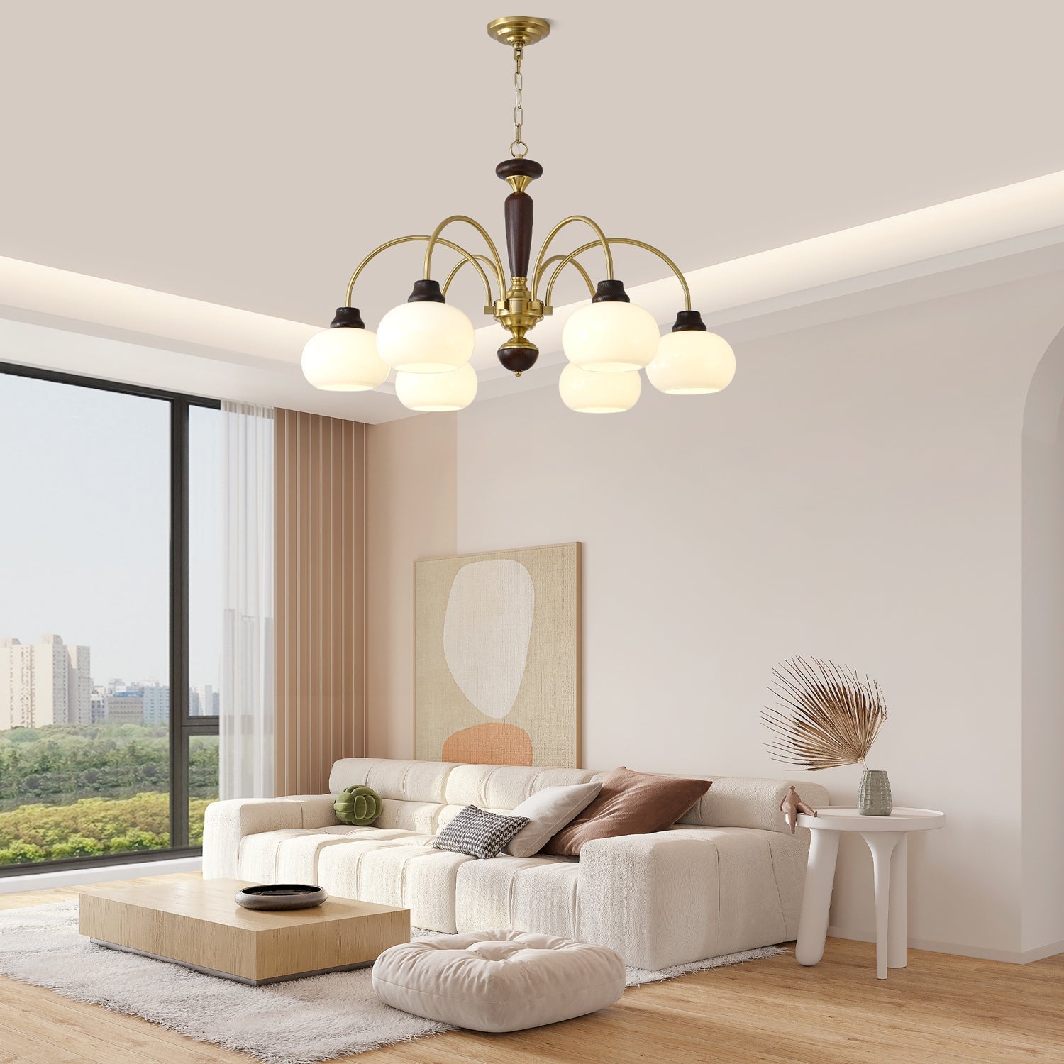 Aurora Chandelier Arched Globe White Shade - Letslighting