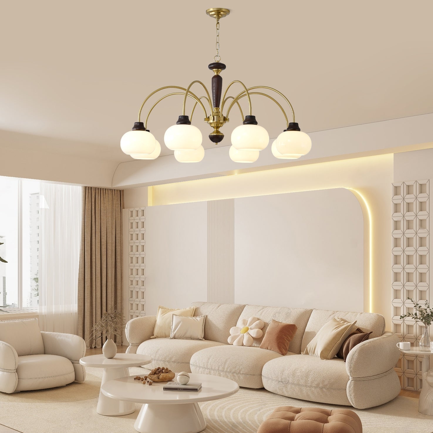 Aurora Chandelier Arched Globe White Shade - Letslighting