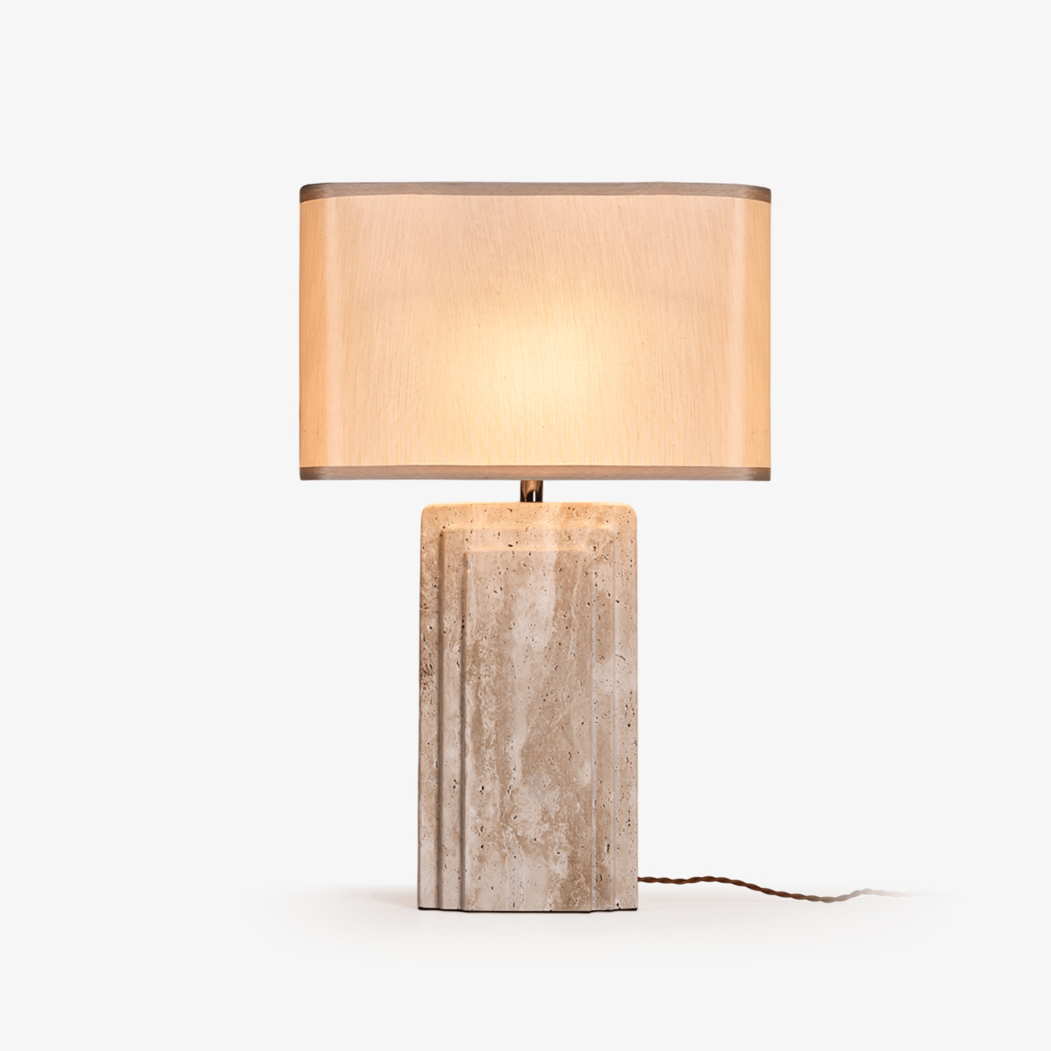 Arco Elegant Travertine & Fabric Table Lamp