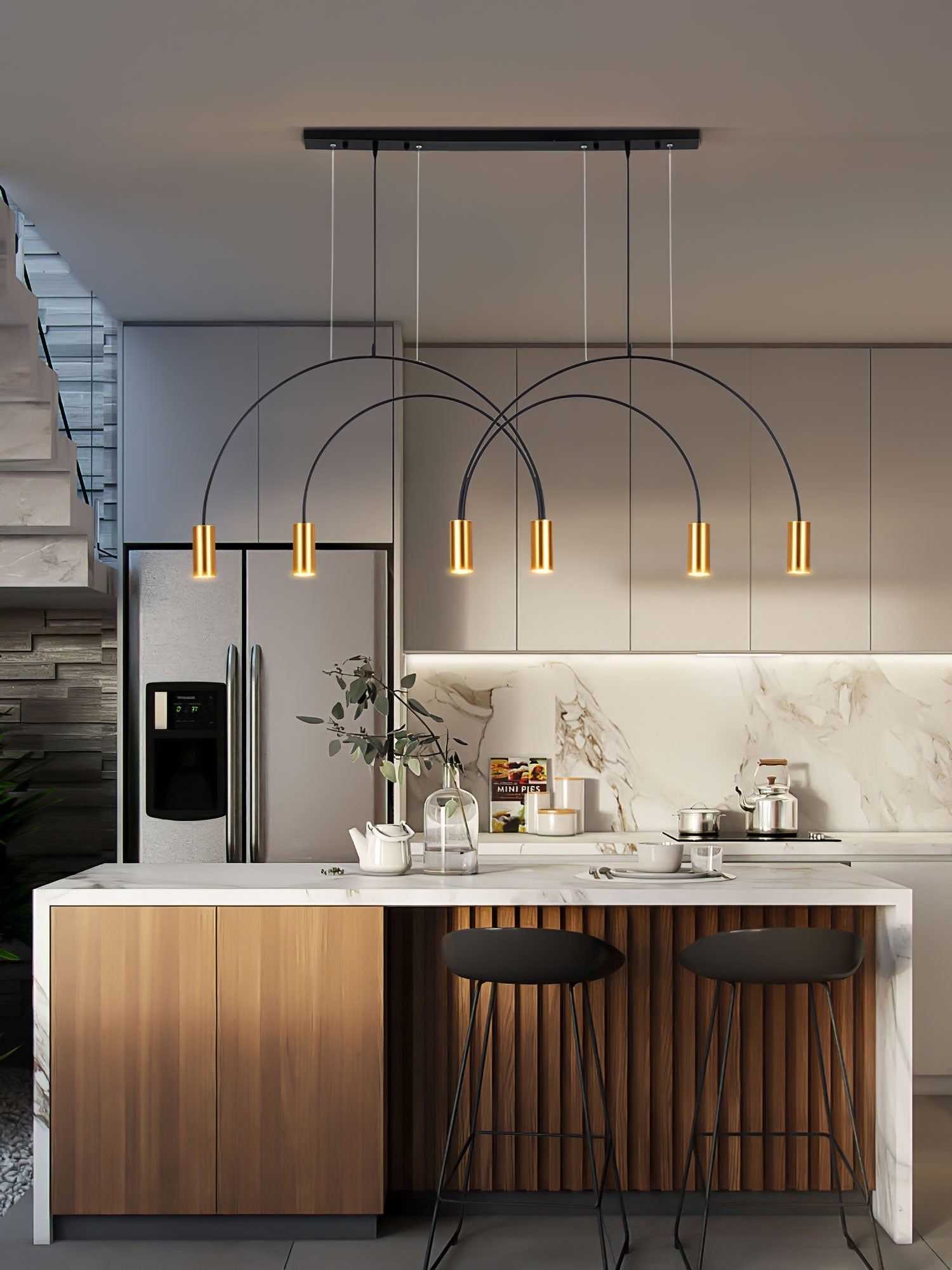 Solara Pendant Lamp Overlapping Cylinder Minimalist Dining Room - Letslighting