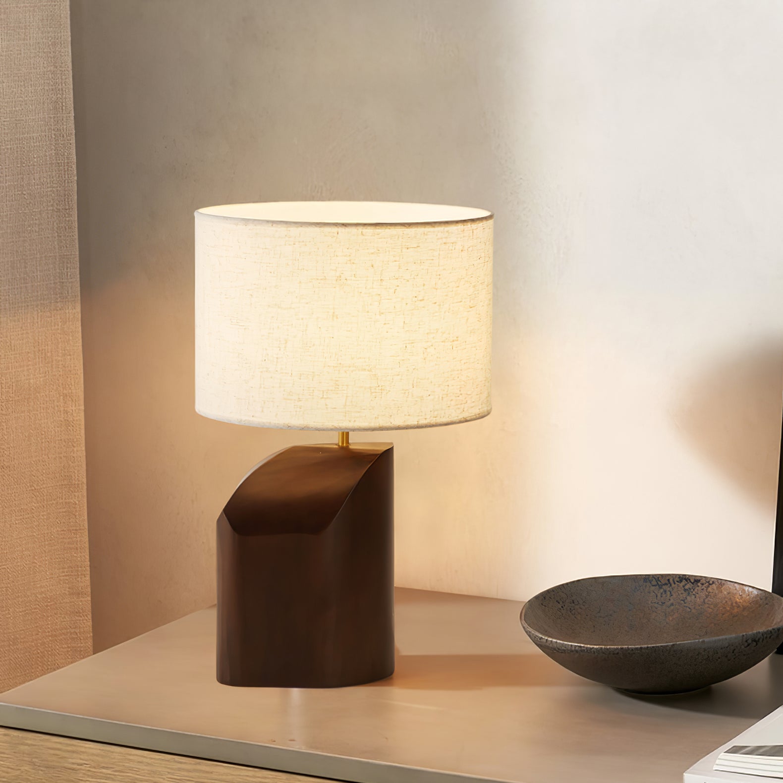 Curvan Wood Fabric Table Lamp - Letslighting
