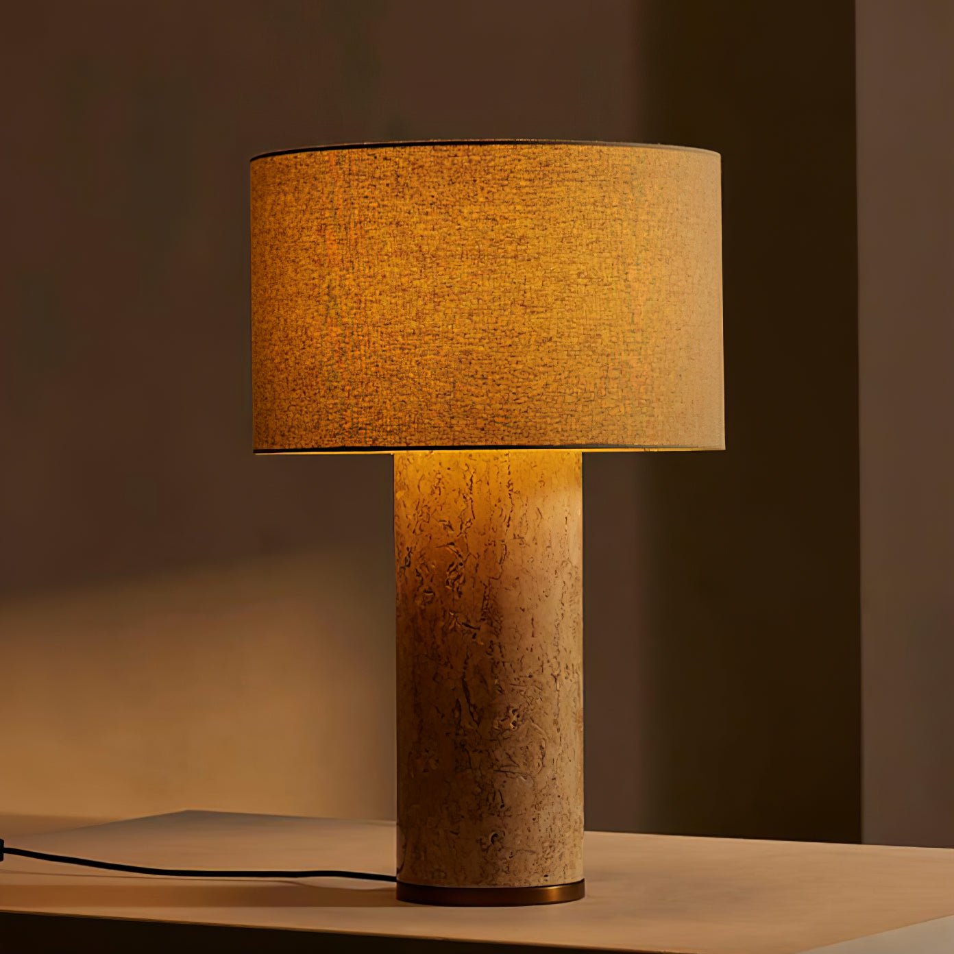 Vonoryra Cylindrical Travertine Table Lamp - Letslighting