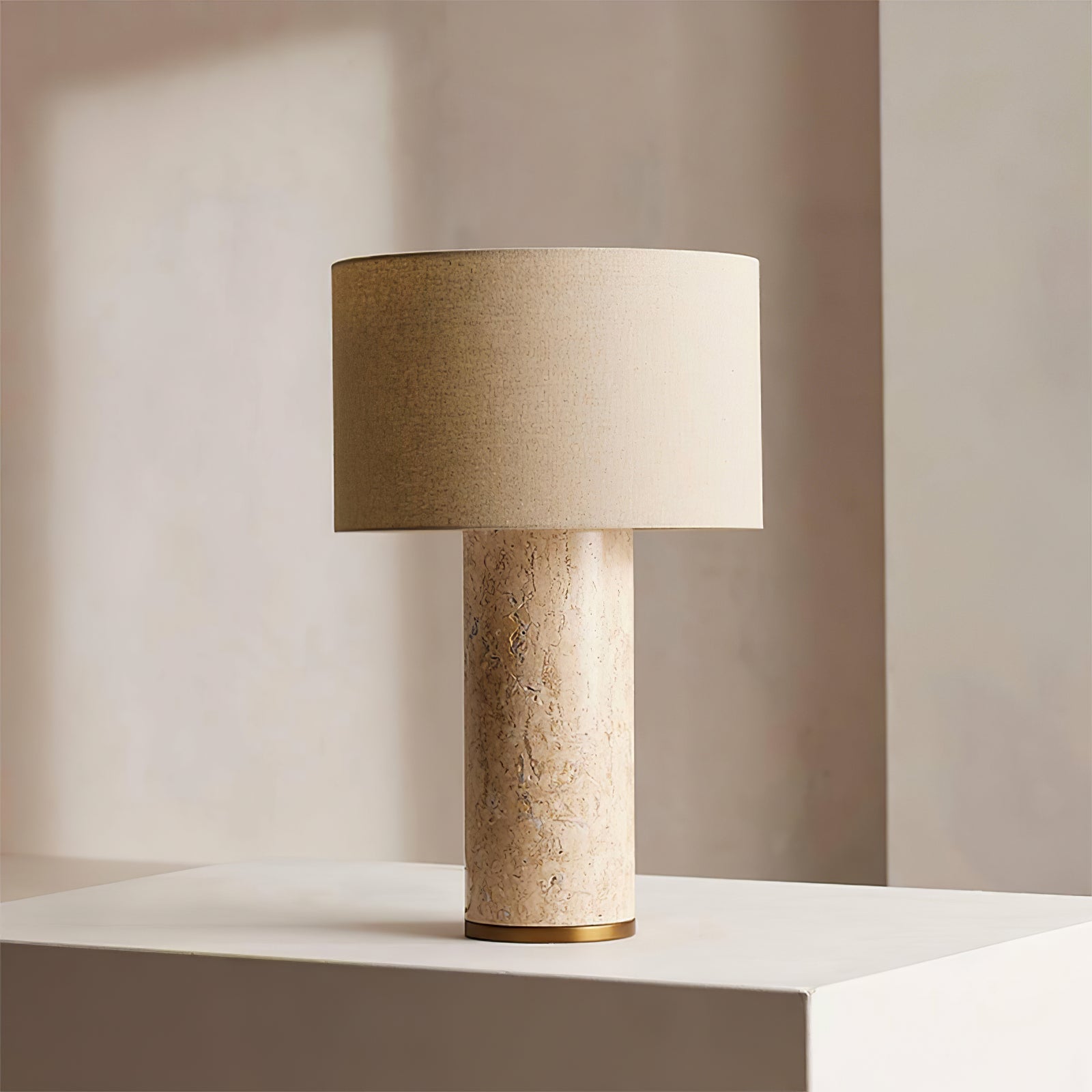 Vonoryra Cylindrical Travertine Table Lamp - Letslighting