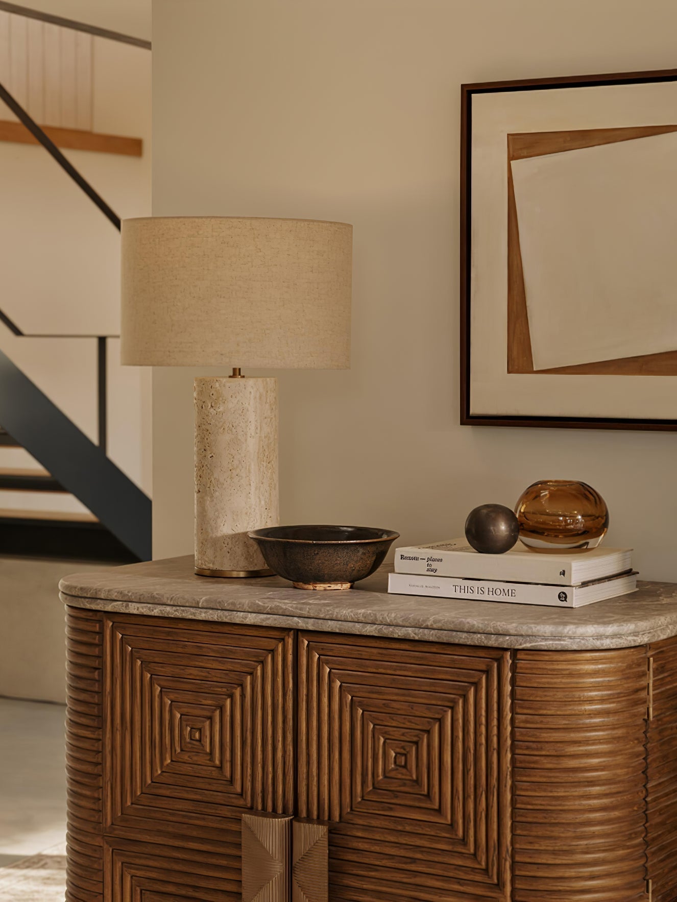 Vonoryra Cylindrical Travertine Table Lamp - Letslighting