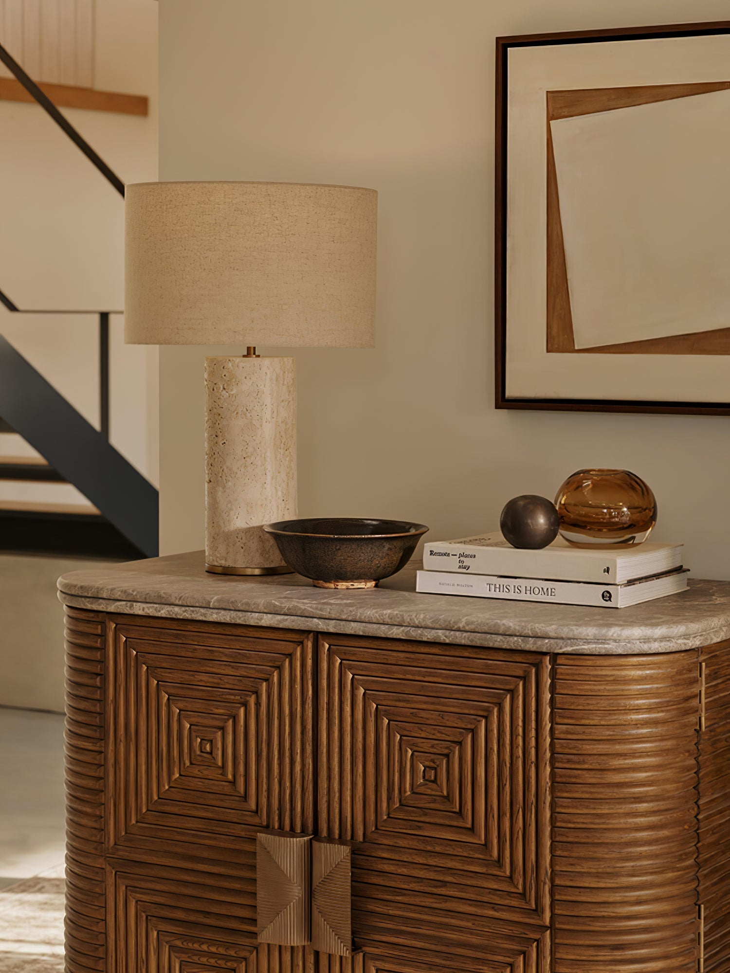 Vonoryra Cylindrical Travertine Table Lamp - Letslighting