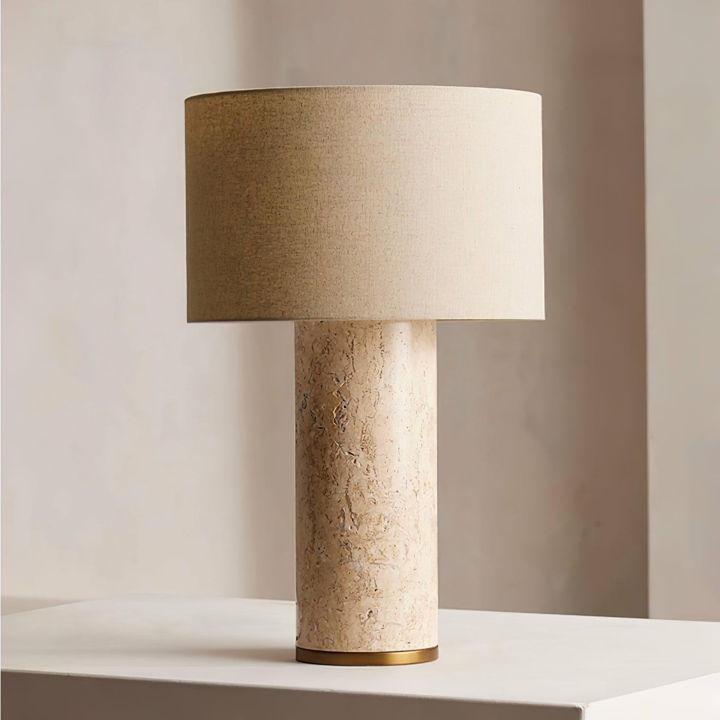 Vonoryra Cylindrical Travertine Table Lamp - Letslighting