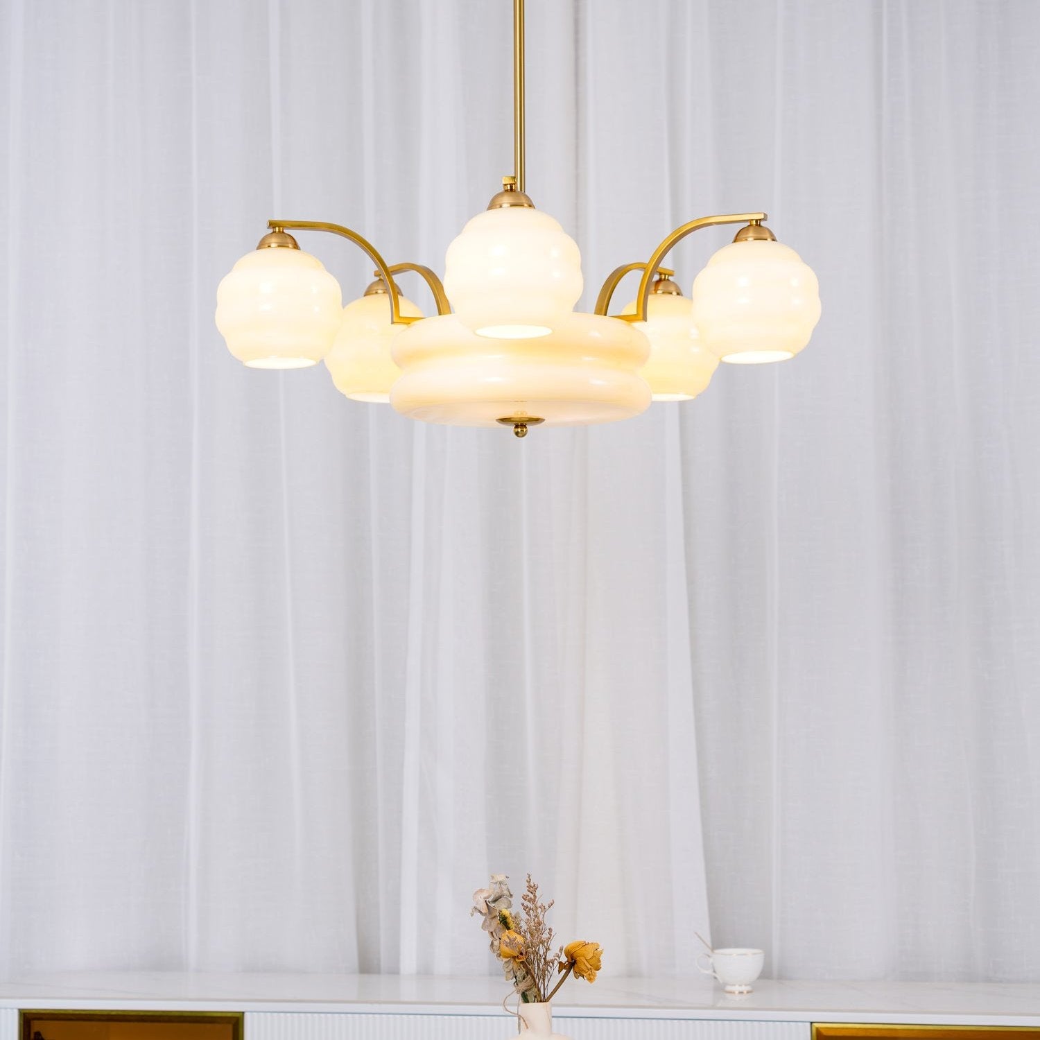 Lustra Chandelier Art Deco Vintage Gold Glass Shades - Letslighting