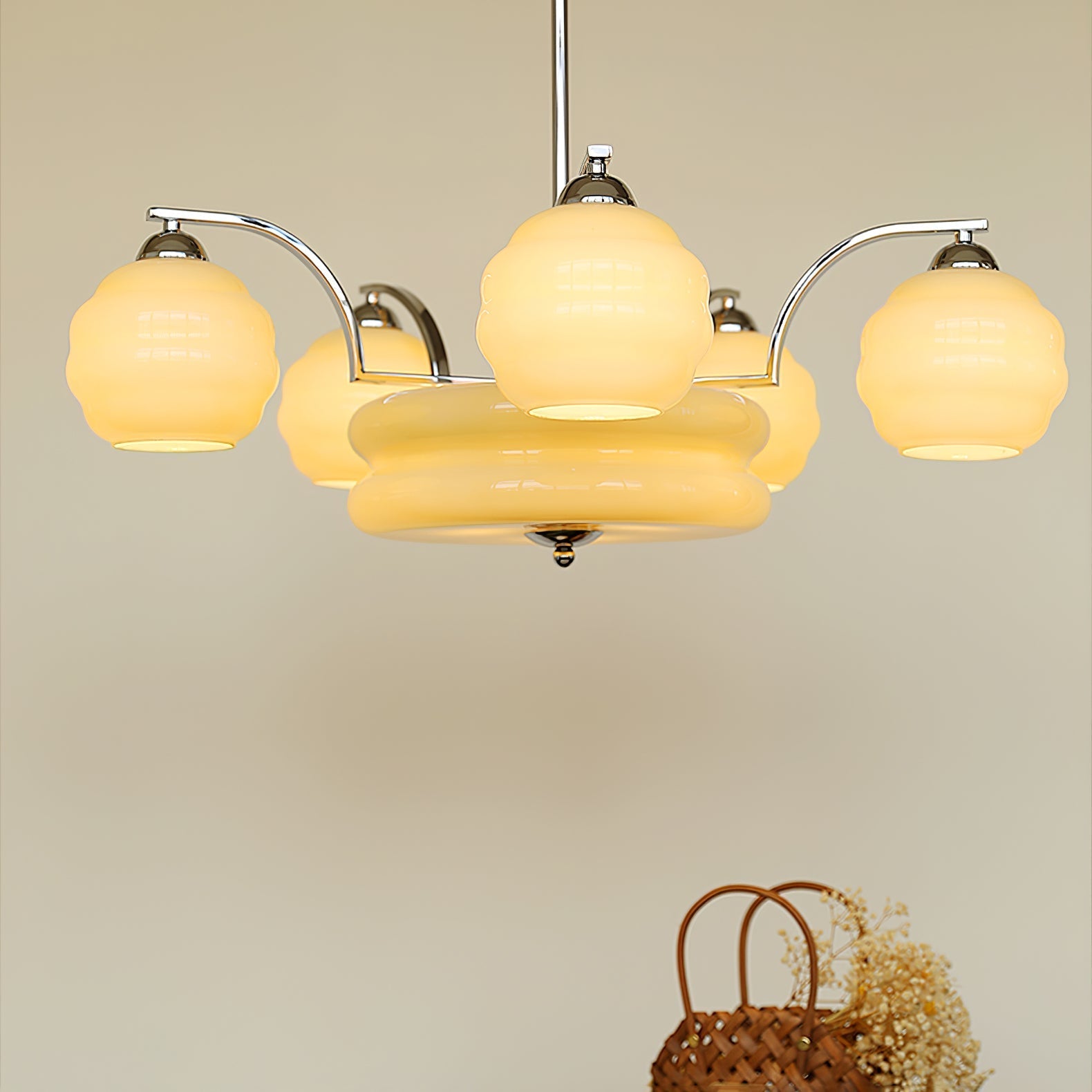 Lustra Chandelier Art Deco Vintage Gold Glass Shades - Letslighting