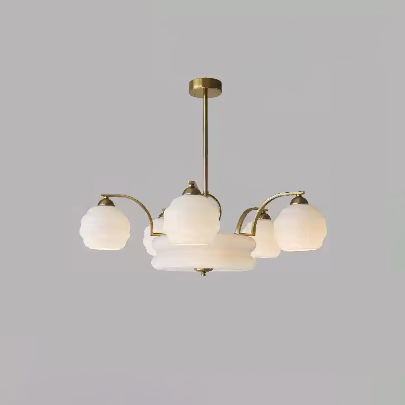 Lustra Chandelier Art Deco Vintage Gold Glass Shades - Letslighting