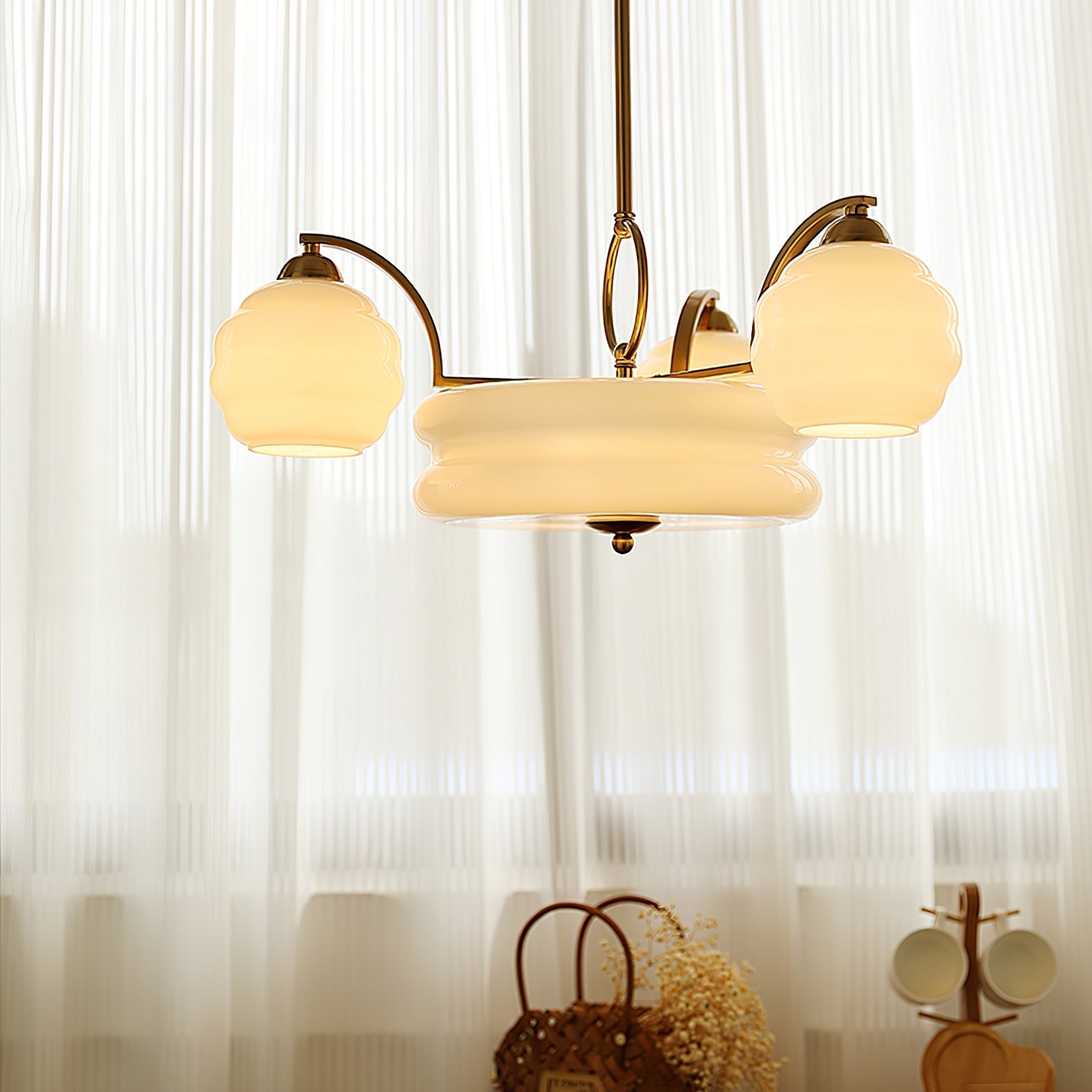 Lustra Chandelier Art Deco Vintage Gold Glass Shades - Letslighting