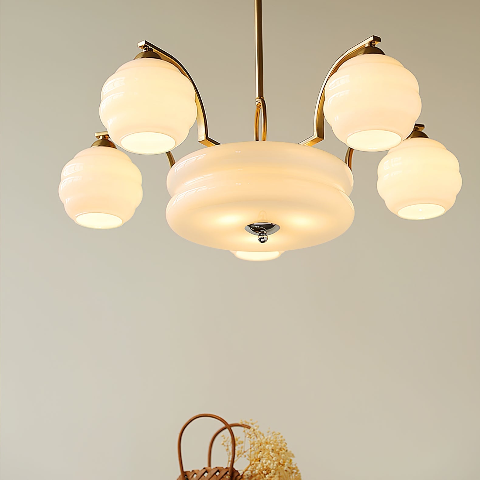 Lustra Chandelier Art Deco Vintage Gold Glass Shades - Letslighting