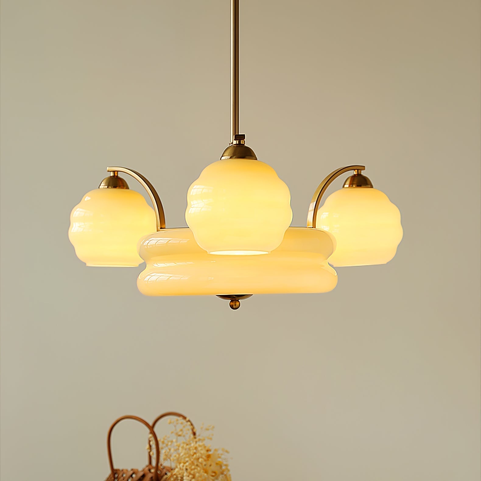 Lustra Chandelier Art Deco Vintage Gold Glass Shades - Letslighting