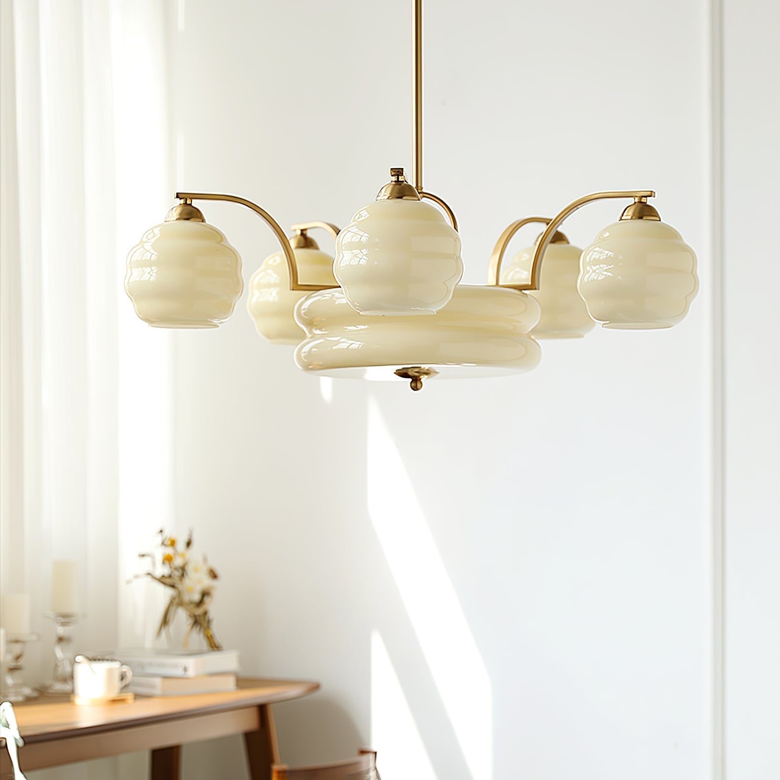 Lustra Chandelier Art Deco Vintage Gold Glass Shades - Letslighting