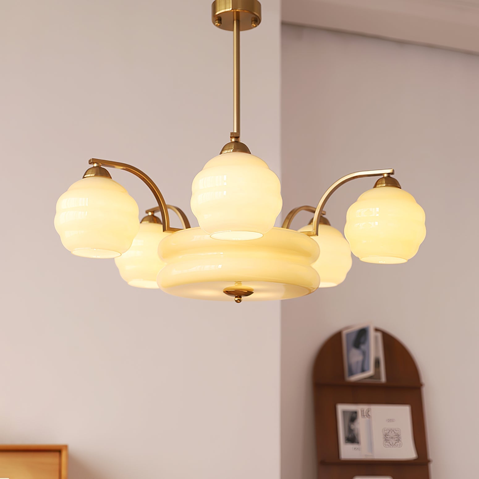 Lustra Chandelier Art Deco Vintage Gold Glass Shades - Letslighting