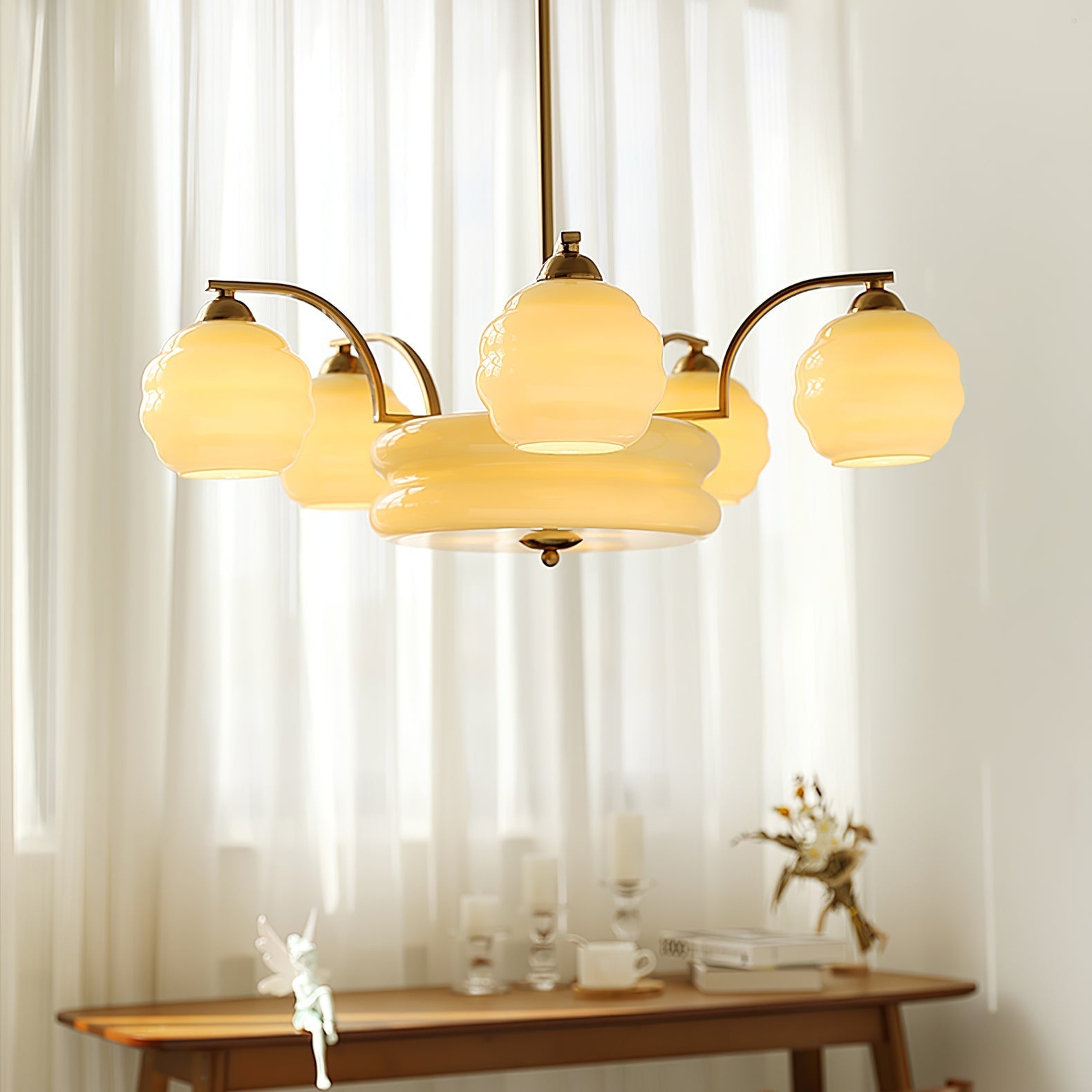 Lustra Chandelier Art Deco Vintage Gold Glass Shades - Letslighting
