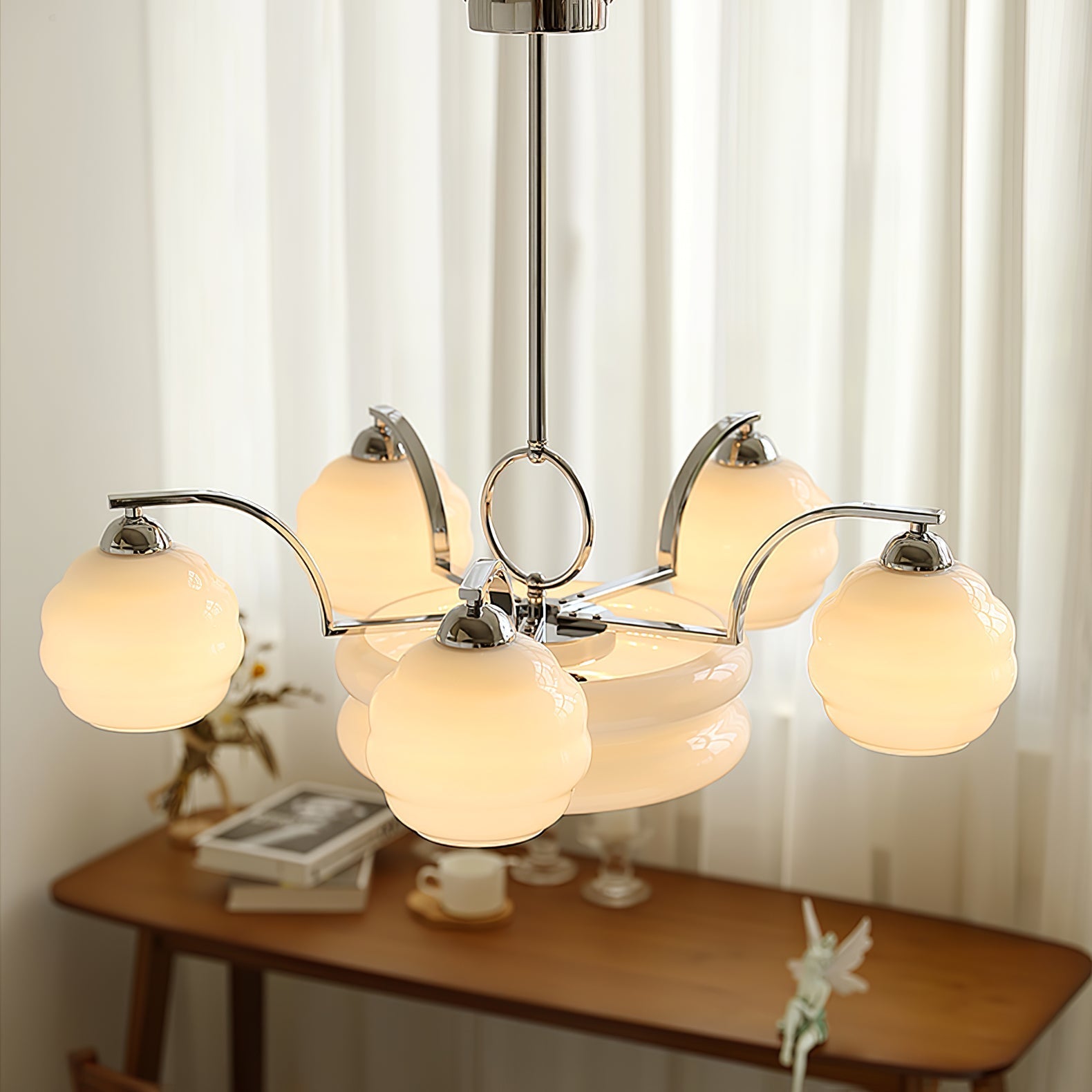 Lustra Chandelier Art Deco Vintage Gold Glass Shades - Letslighting
