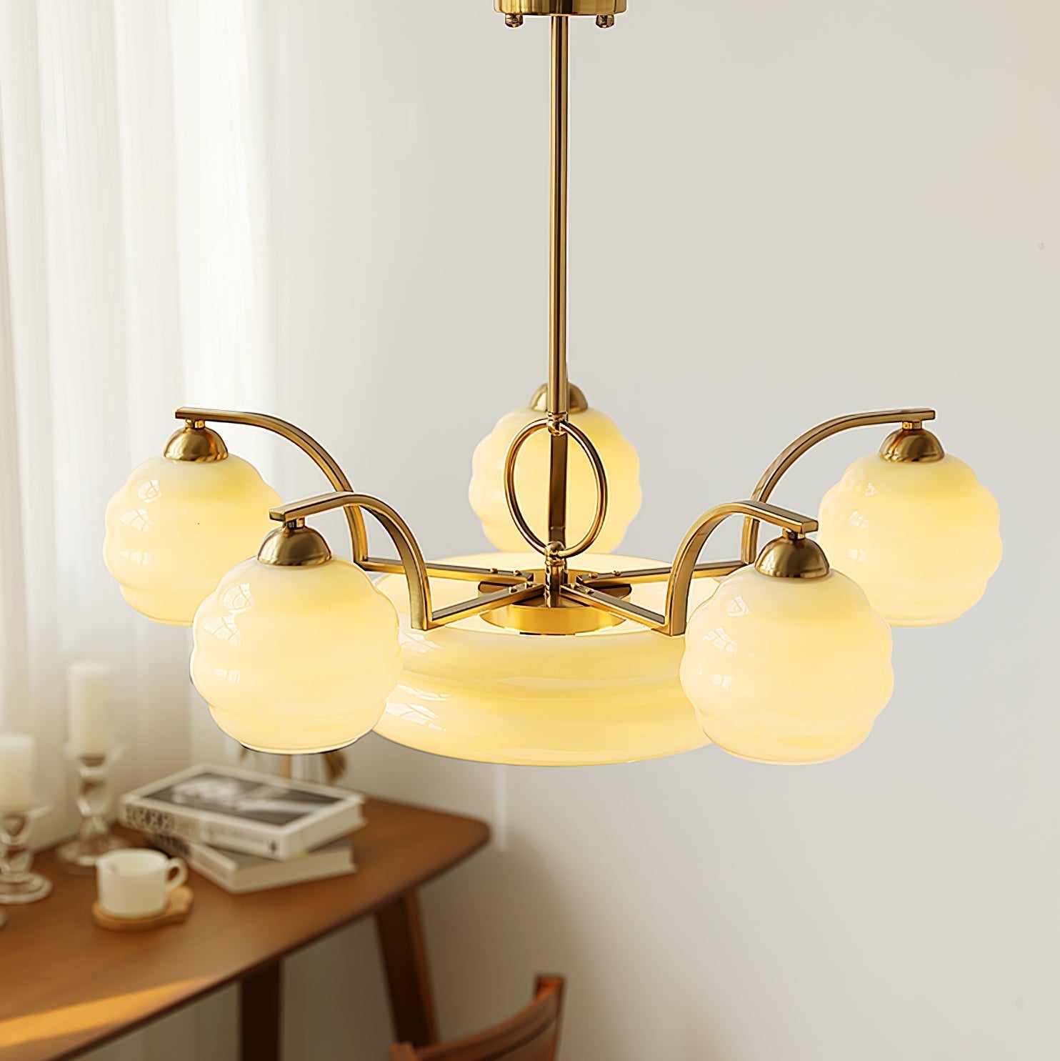 Lustra Chandelier Art Deco Vintage Gold Glass Shades - Letslighting