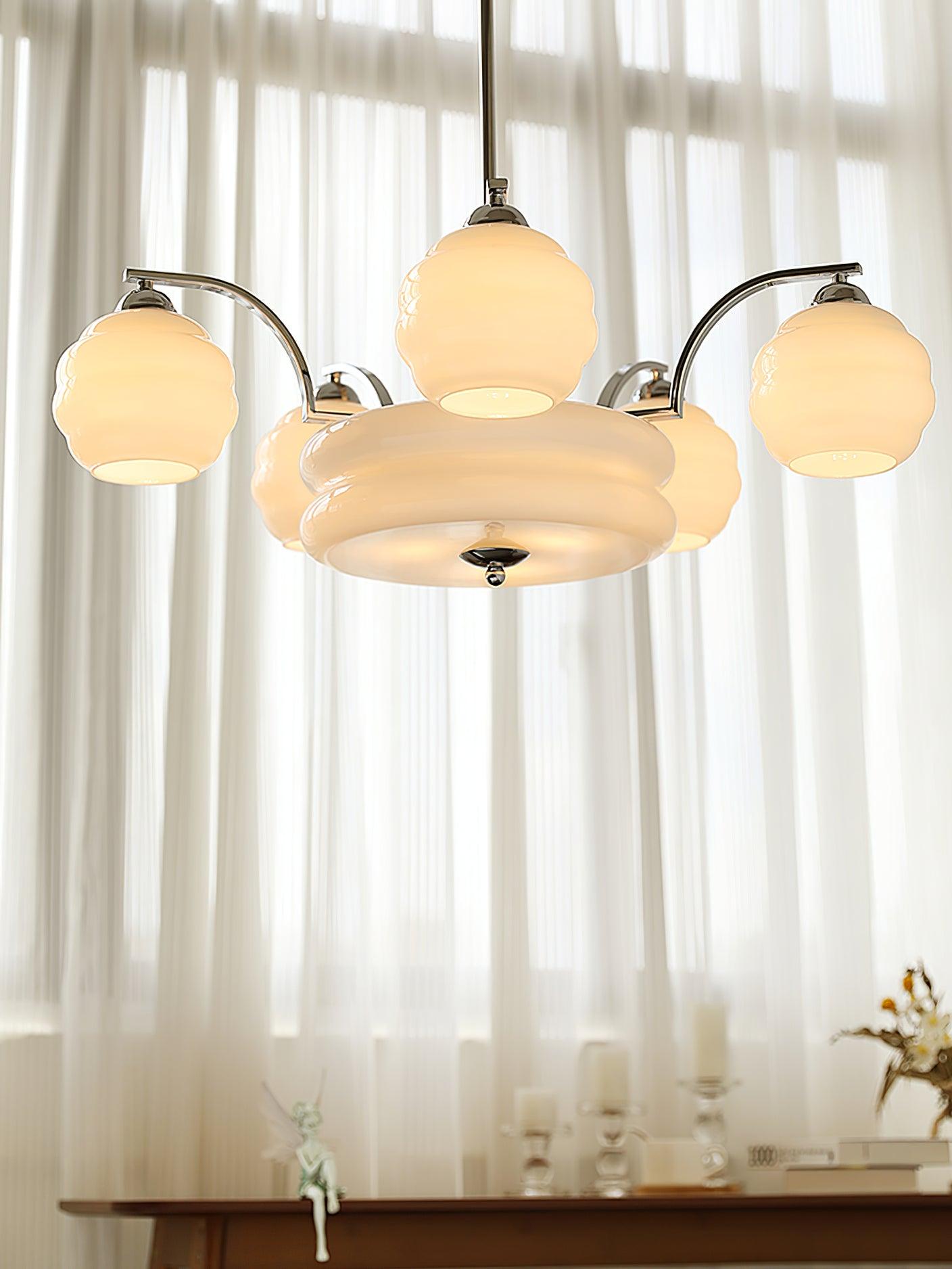 Lustra Chandelier Art Deco Vintage Gold Glass Shades - Letslighting
