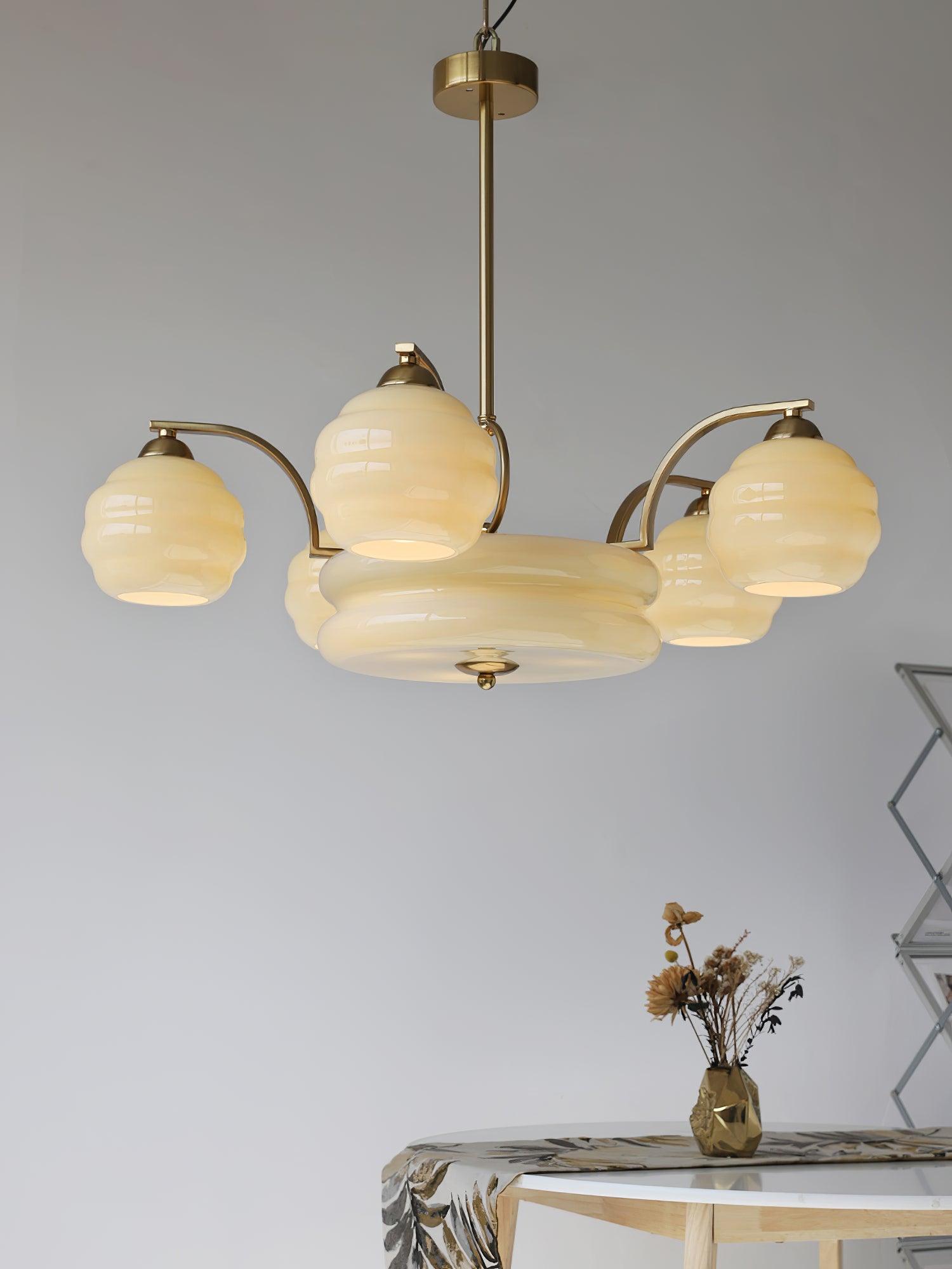 Lustra Chandelier Art Deco Vintage Gold Glass Shades - Letslighting